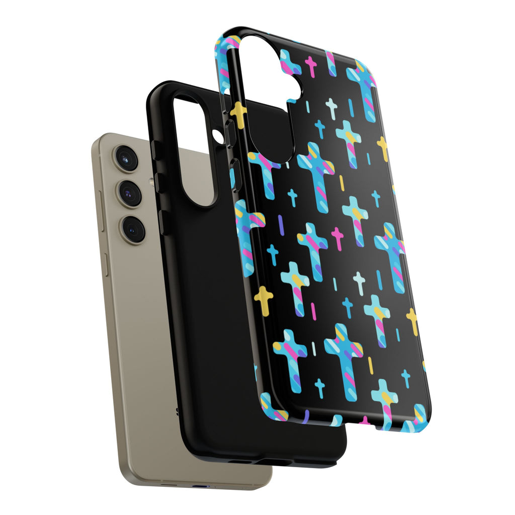 Colorful Cross Phone Case, Stylish Tough Case, Christian Phone Accessory, Unique Gift, Trendy Mobile Cover