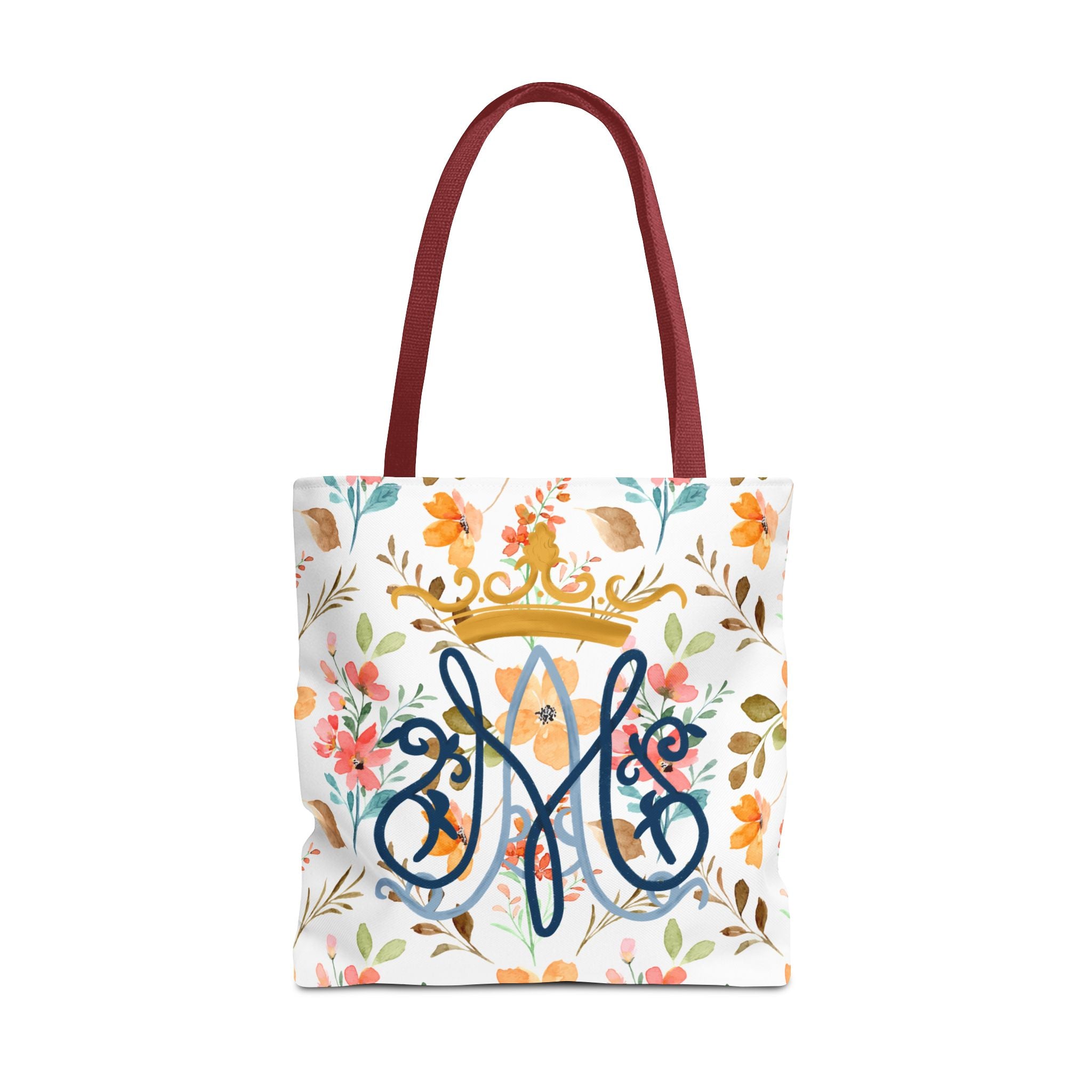 Bolso tote con monograma floral mariano – Colección Reina del Cielo