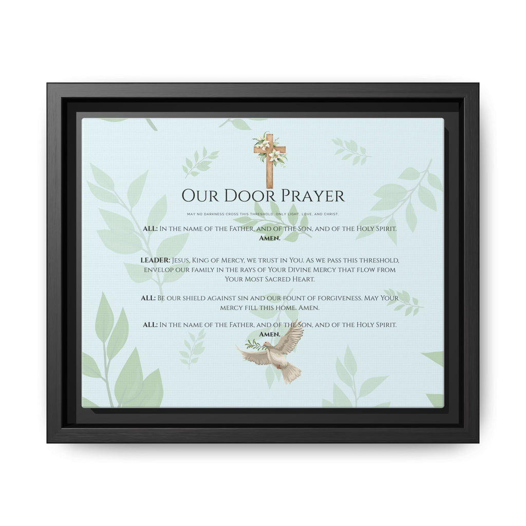 Lienzo mate enmarcado — Arte mural del Sagrado Corazón “Oración de Nuestra Puerta”