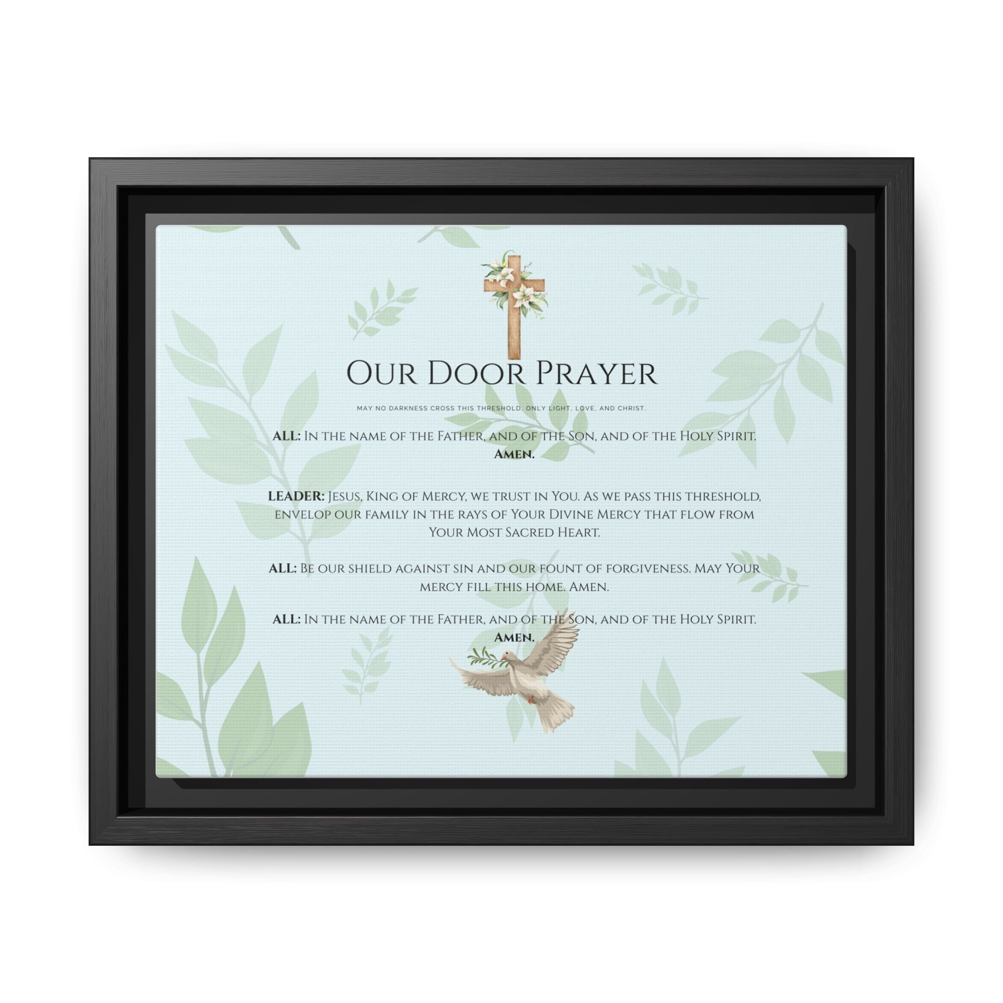 Lienzo mate enmarcado — Arte mural del Sagrado Corazón “Oración de Nuestra Puerta”