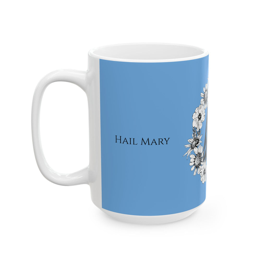 Taza Ave María – Diseño floral de la Virgen María | Taza católica de cerámica de 325 y 430 ml