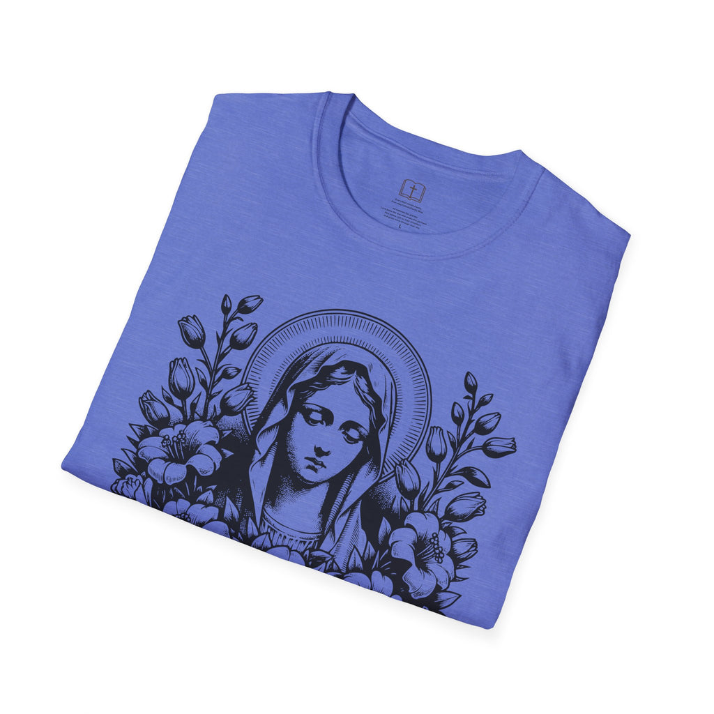 Virgen María Floral | Camiseta Femenina | Diseño Artístico Mariano
