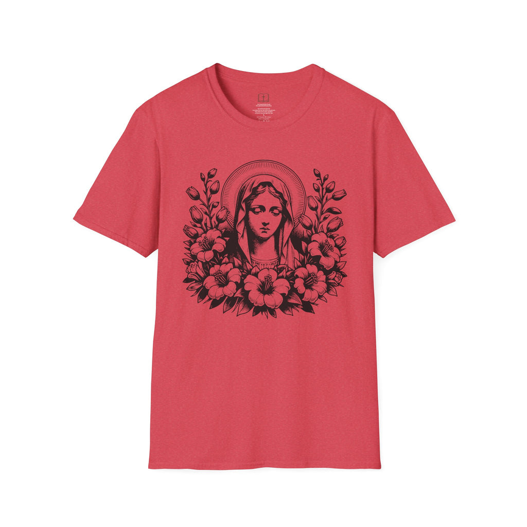 Virgen María Floral | Camiseta Femenina | Diseño Artístico Mariano