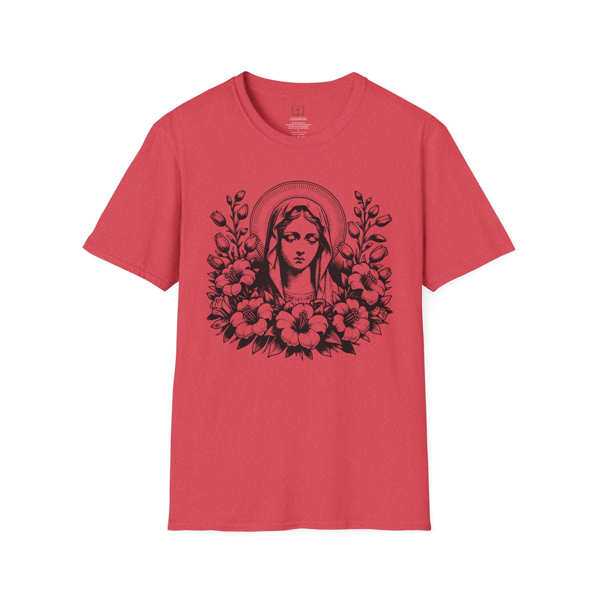 Virgen María Floral | Camiseta Femenina | Diseño Artístico Mariano