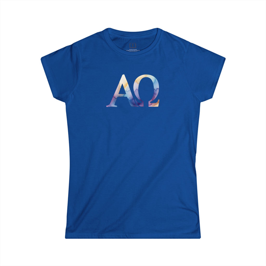 Camiseta católica de acuarela Alfa Omega para mujer