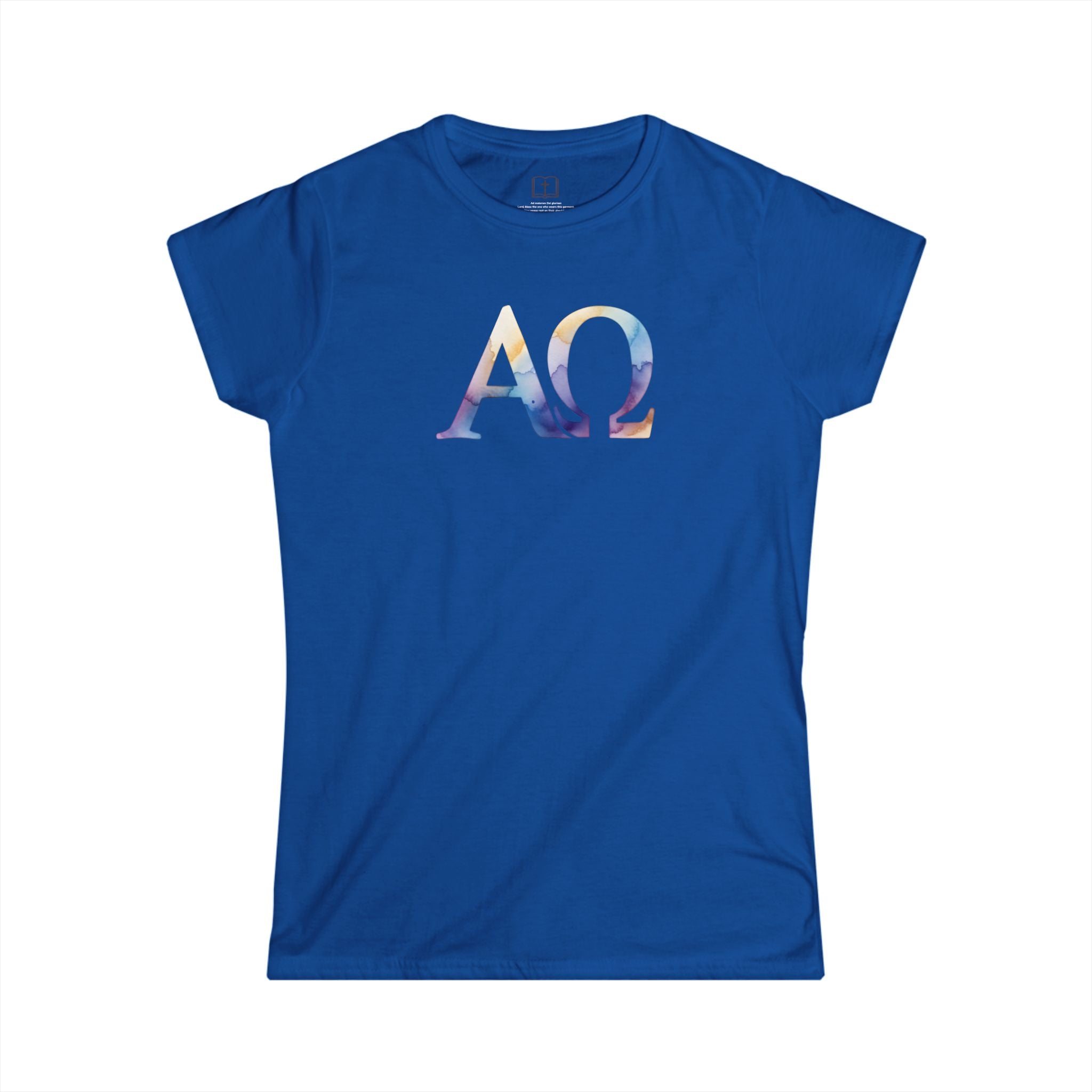 Camiseta católica de acuarela Alfa Omega para mujer