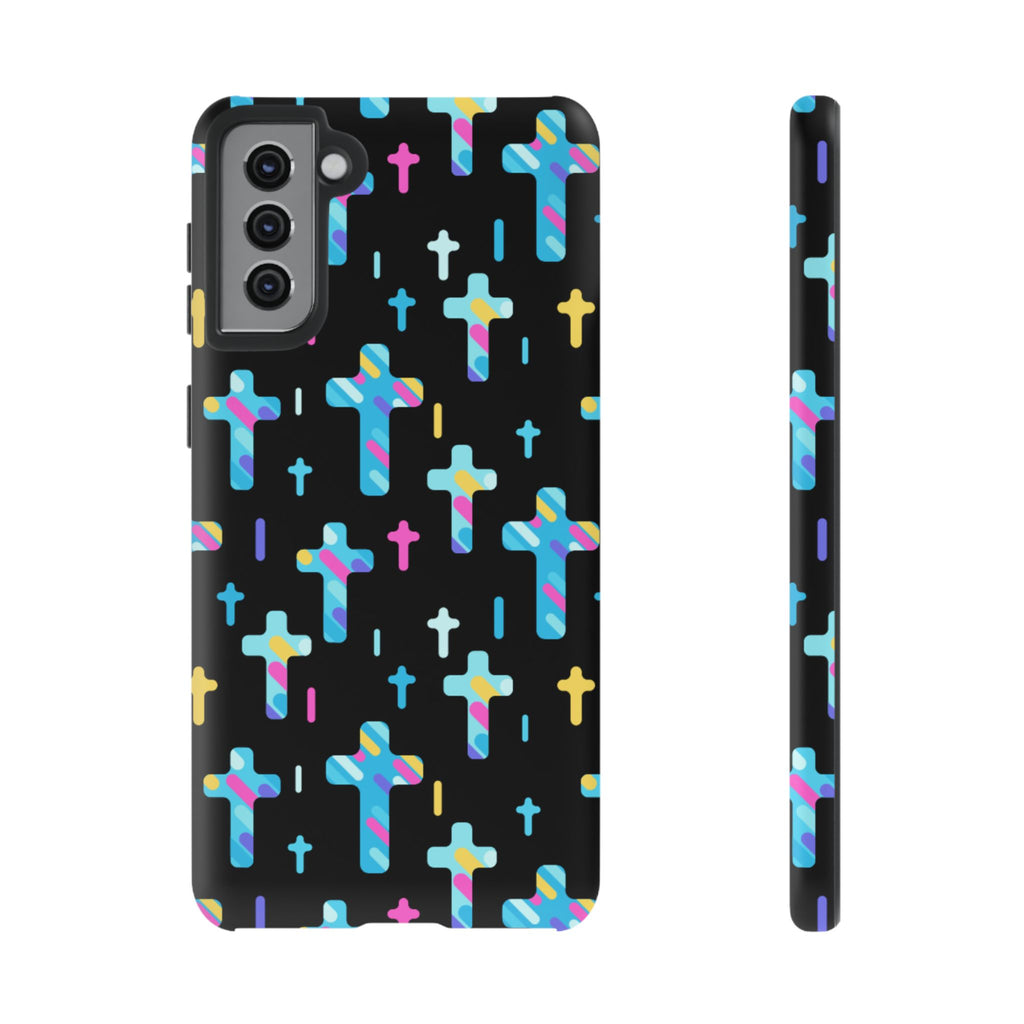 Colorful Cross Phone Case, Stylish Tough Case, Christian Phone Accessory, Unique Gift, Trendy Mobile Cover