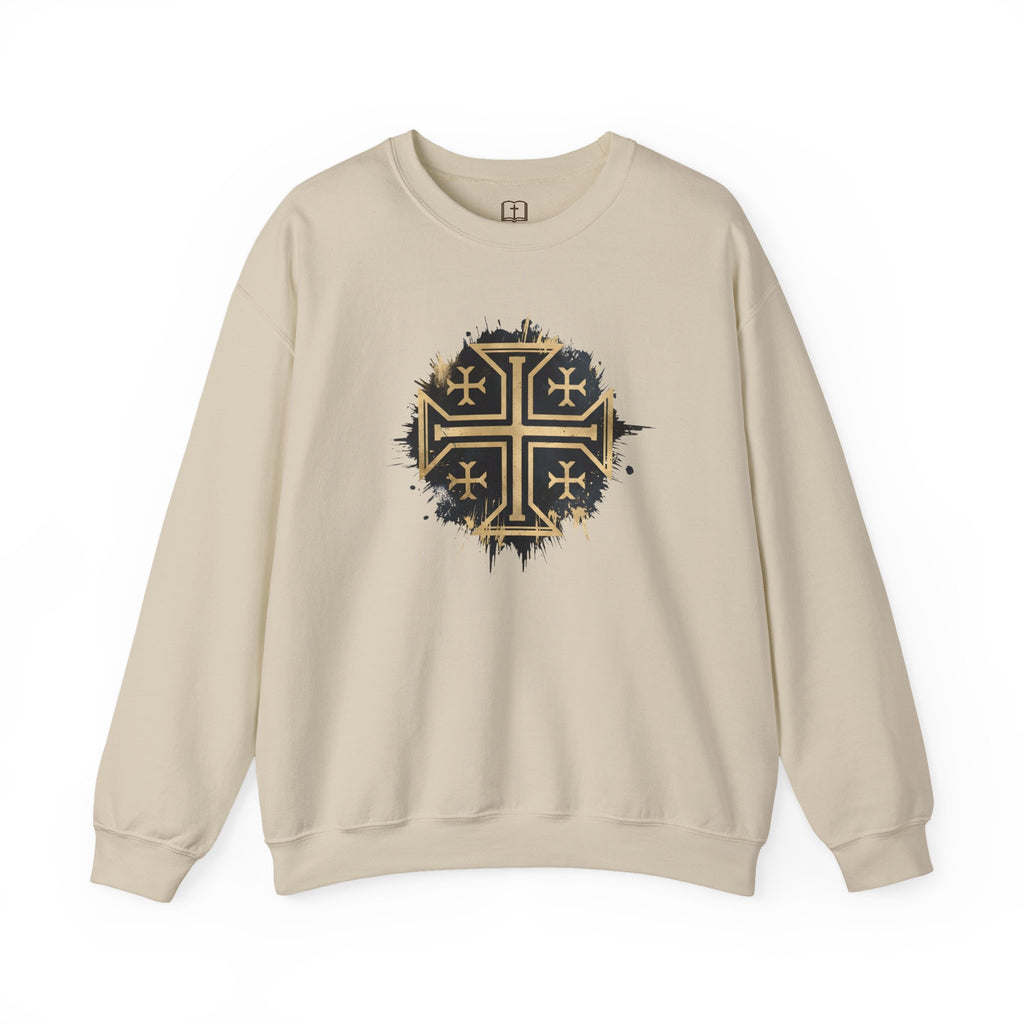 Modern Jerusalem Cross Crewneck Sweatshirt | Catholic Faith Apparel