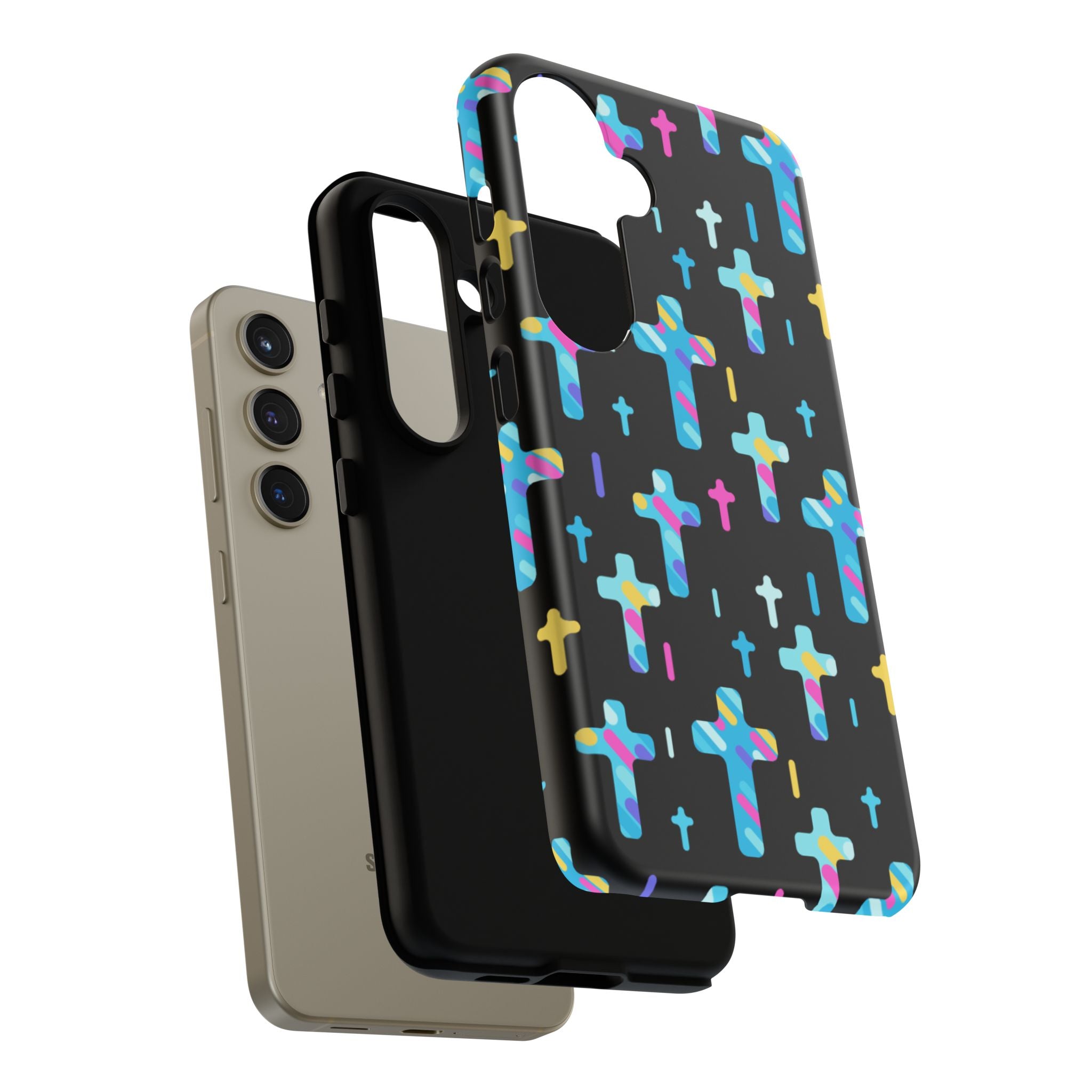 Colorful Cross Phone Case, Stylish Tough Case, Christian Phone Accessory, Unique Gift, Trendy Mobile Cover