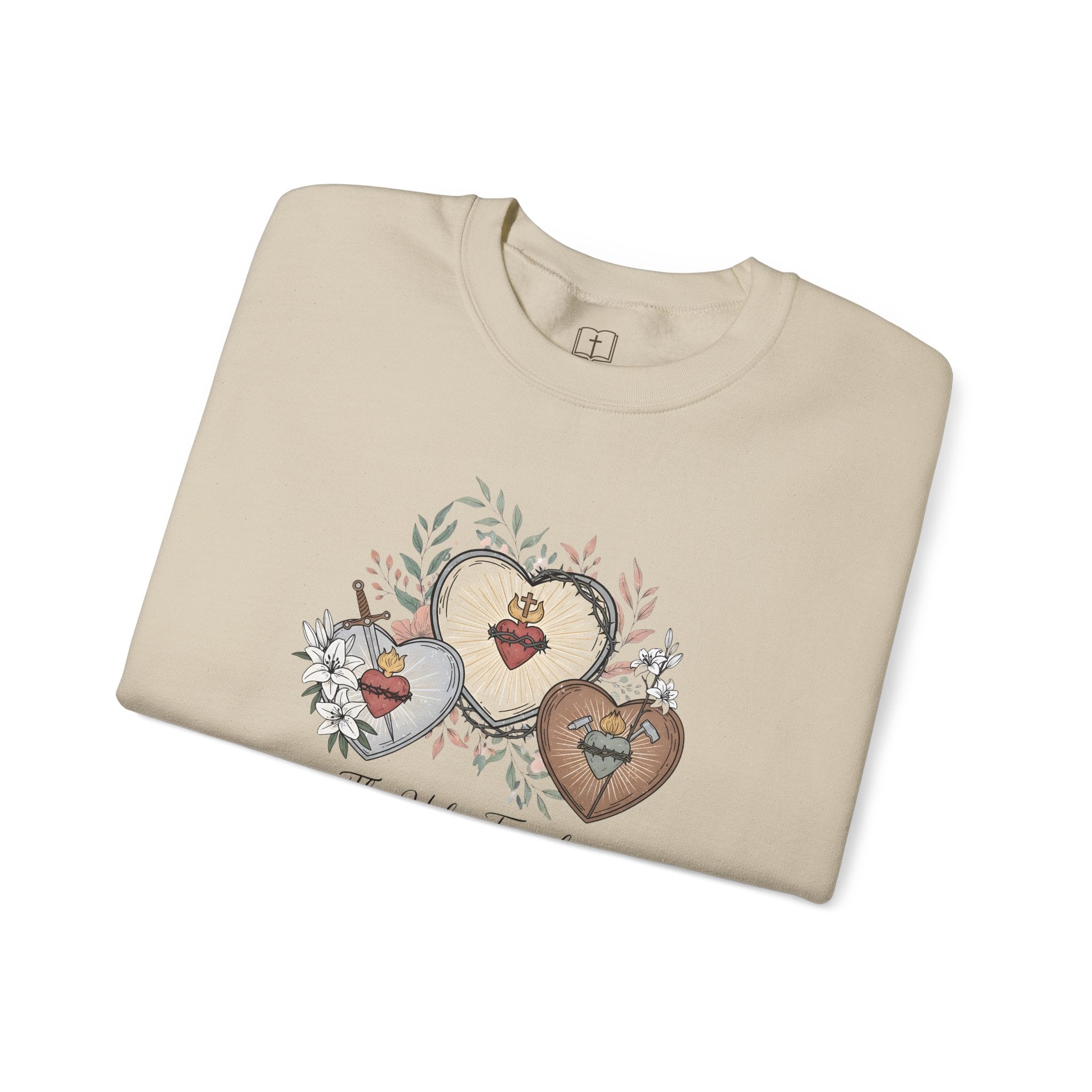 Sudadera de cuello redondo de la Sagrada Familia y los Sagrados Corazones | Ropa devocional católica 