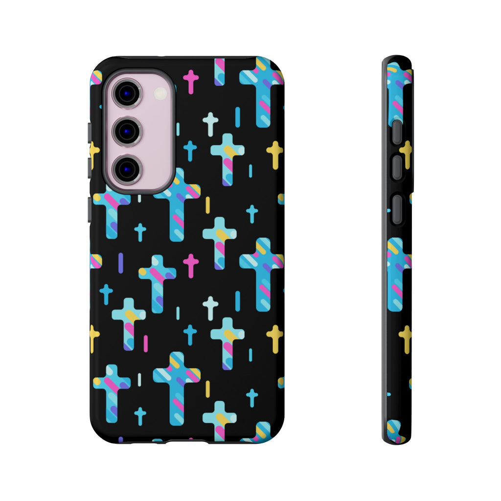 Colorful Cross Phone Case, Stylish Tough Case, Christian Phone Accessory, Unique Gift, Trendy Mobile Cover