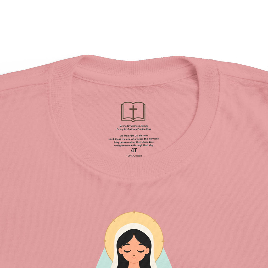 Camiseta de la Virgen María para niña | Camiseta católica suave para niña | Ropa infantil con inspiración religiosa