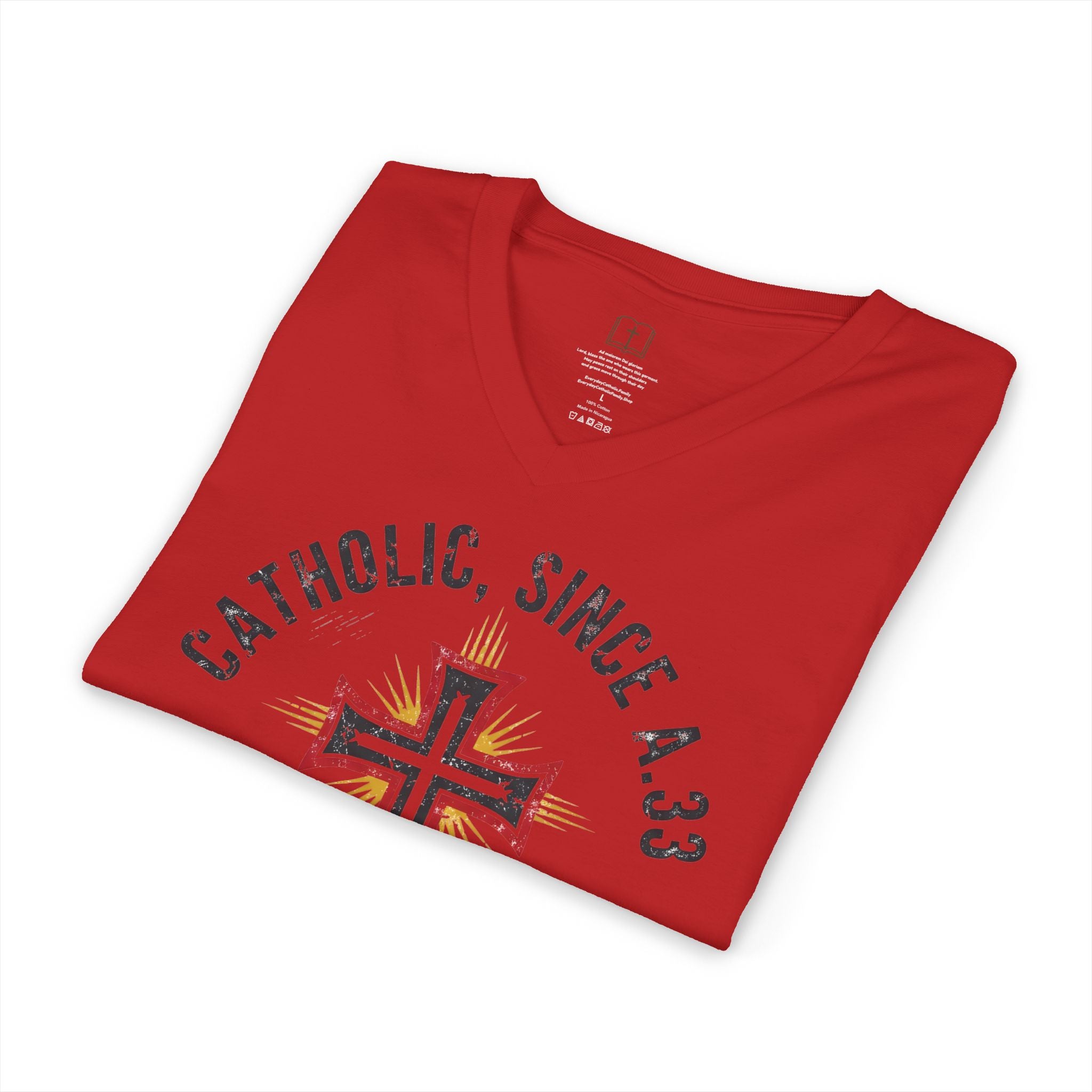 Men's 'Catholic Since A.D. 33' V-Neck Tee - Faith & Heritage T-Shirt