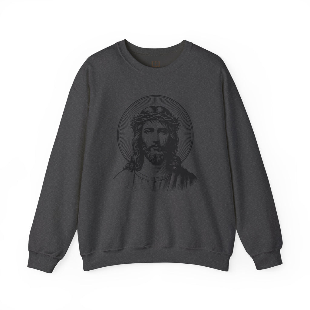Sudadera con la Corona de Espinas de Jesús para hombre | Cuello redondo inspirado en la fe | Ropa cristiana clásica