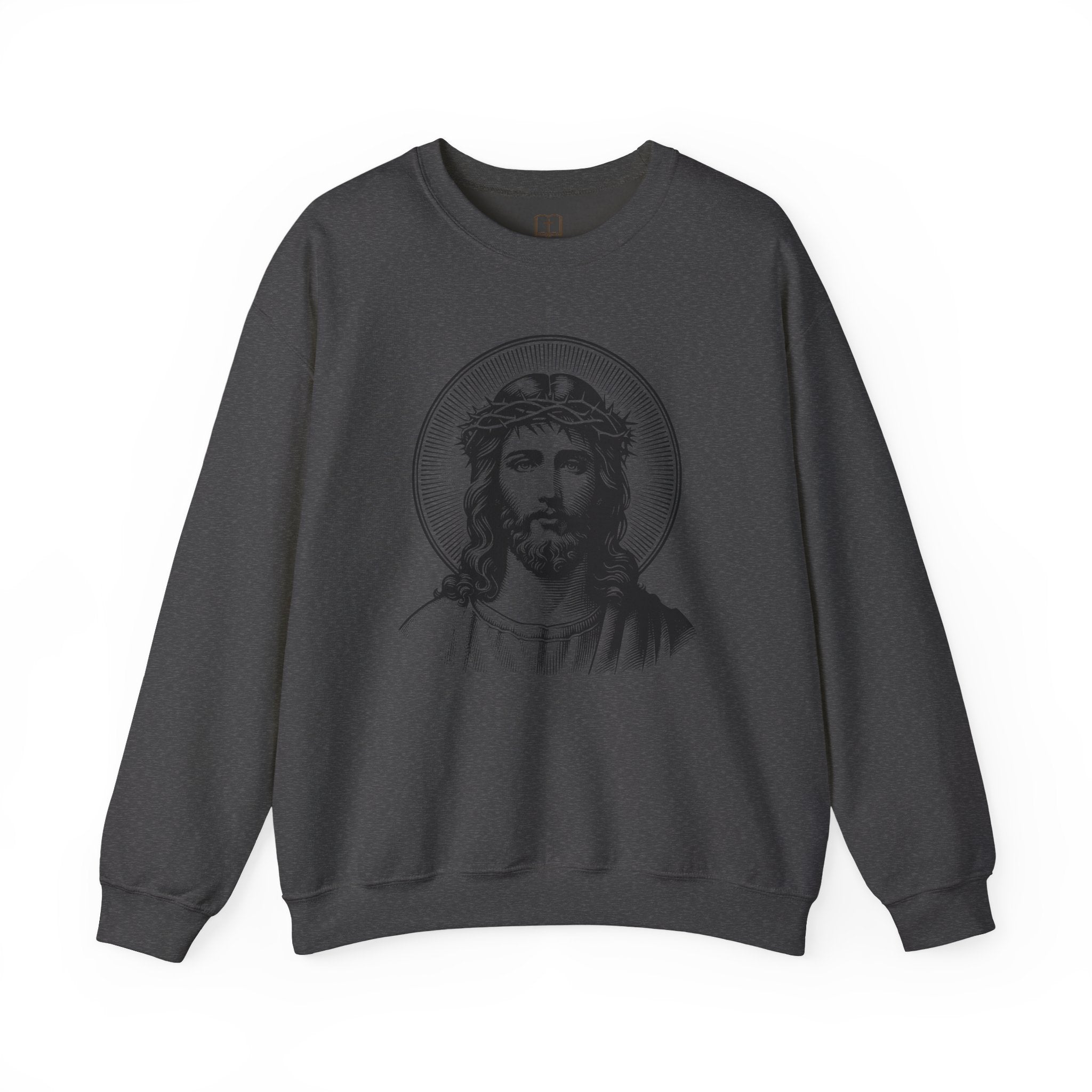 Sudadera con la Corona de Espinas de Jesús para hombre | Cuello redondo inspirado en la fe | Ropa cristiana clásica