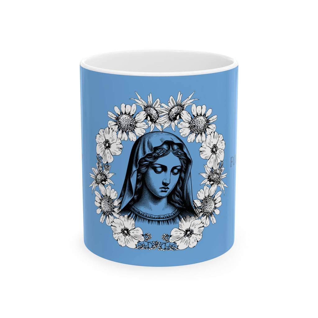Taza Ave María – Diseño floral de la Virgen María | Taza católica de cerámica de 325 y 430 ml