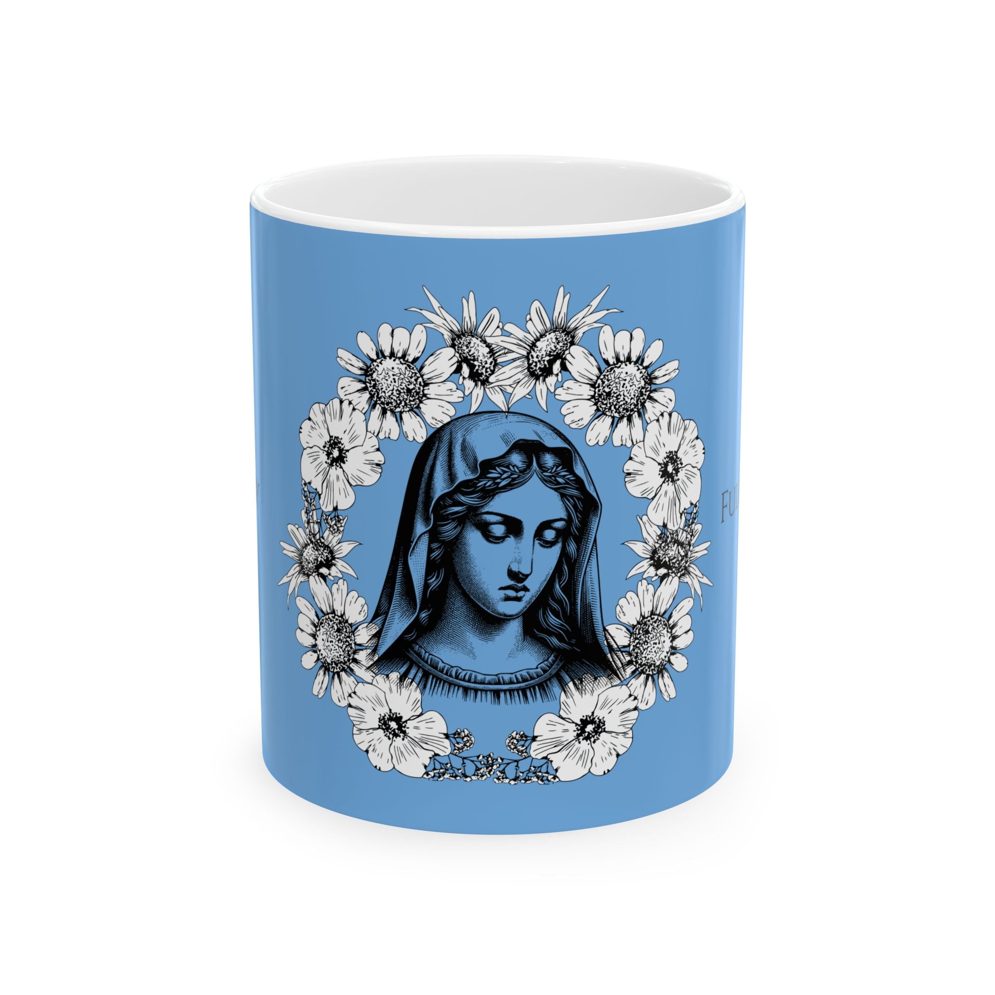 Taza Ave María – Diseño floral de la Virgen María | Taza católica de cerámica de 325 y 430 ml