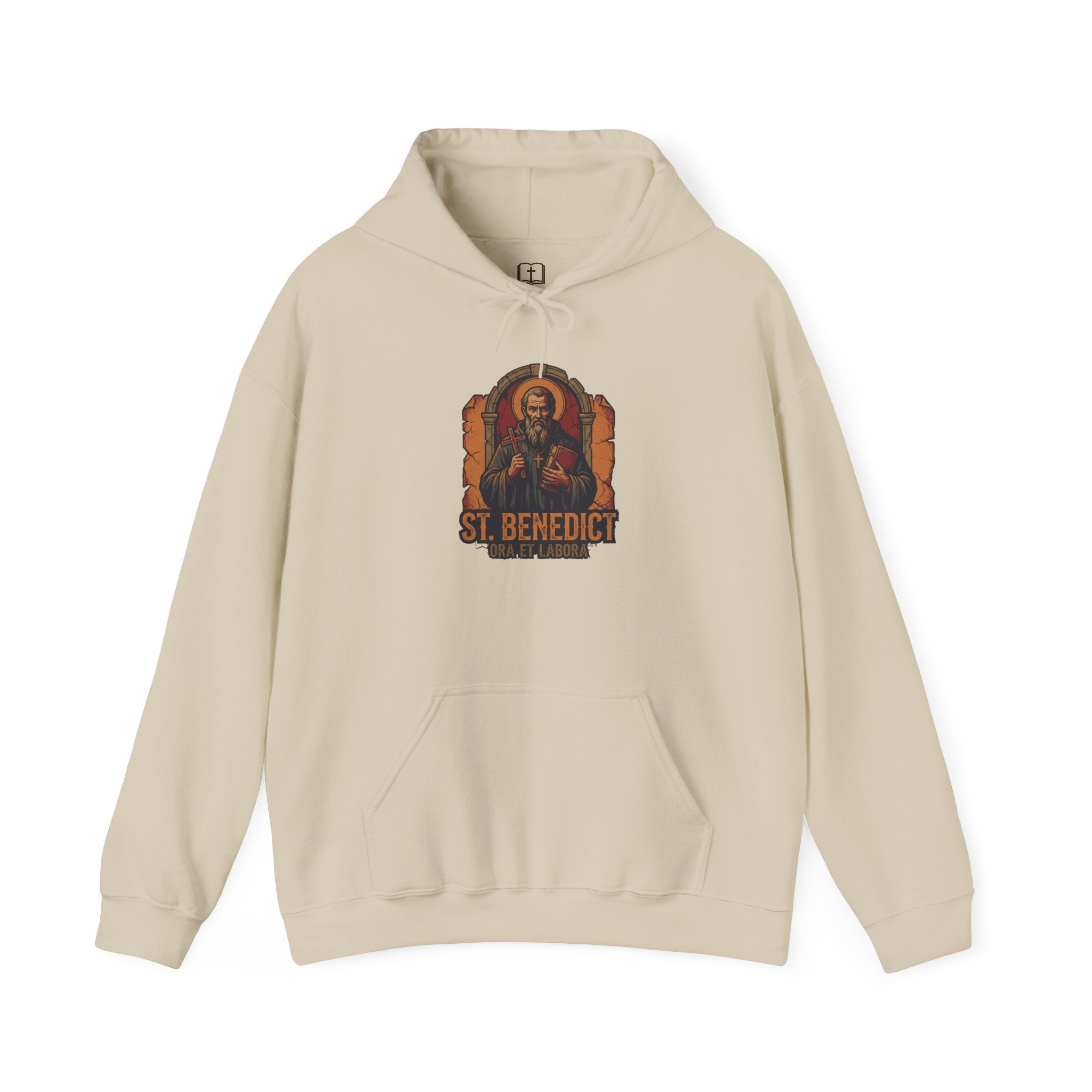 Sudadera con capucha católica "San Benito Ora et Labora" - Sudadera vintage con fe