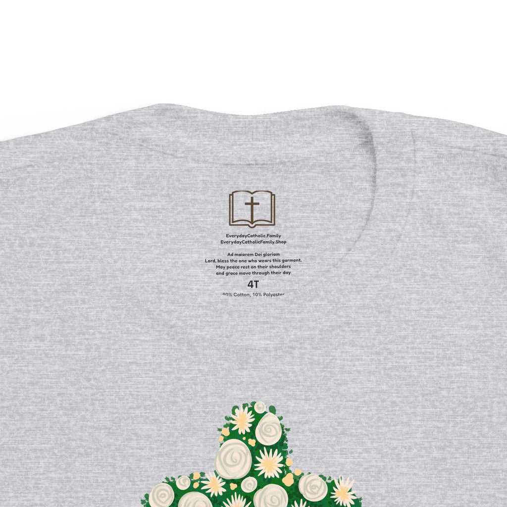 Camiseta para niño con diseño de cruz floral verde inspirada en la fe