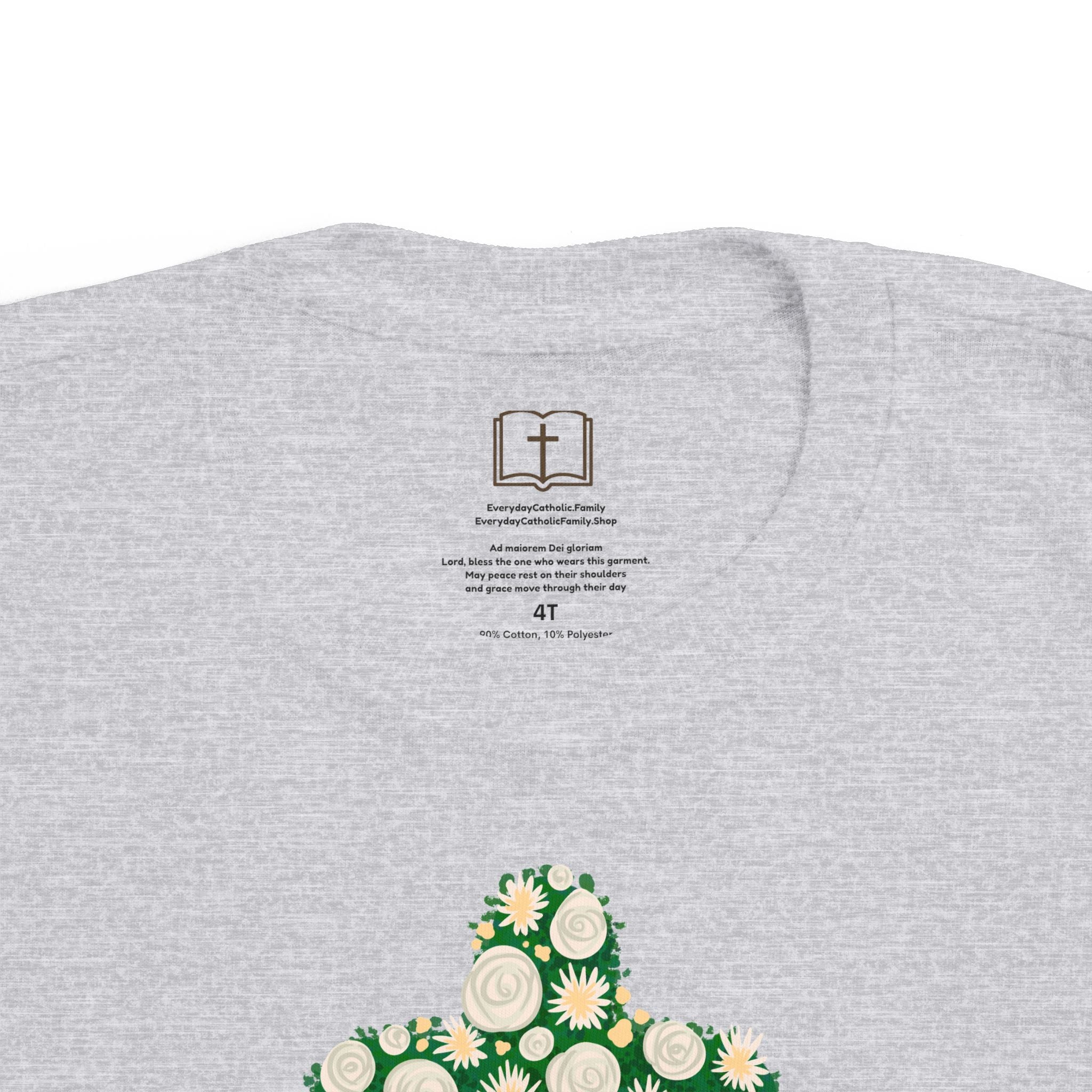 Camiseta para niño con diseño de cruz floral verde inspirada en la fe