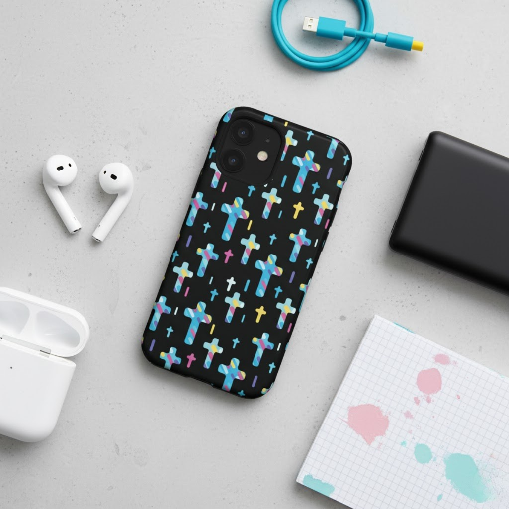 Colorful Cross Phone Case, Stylish Tough Case, Christian Phone Accessory, Unique Gift, Trendy Mobile Cover