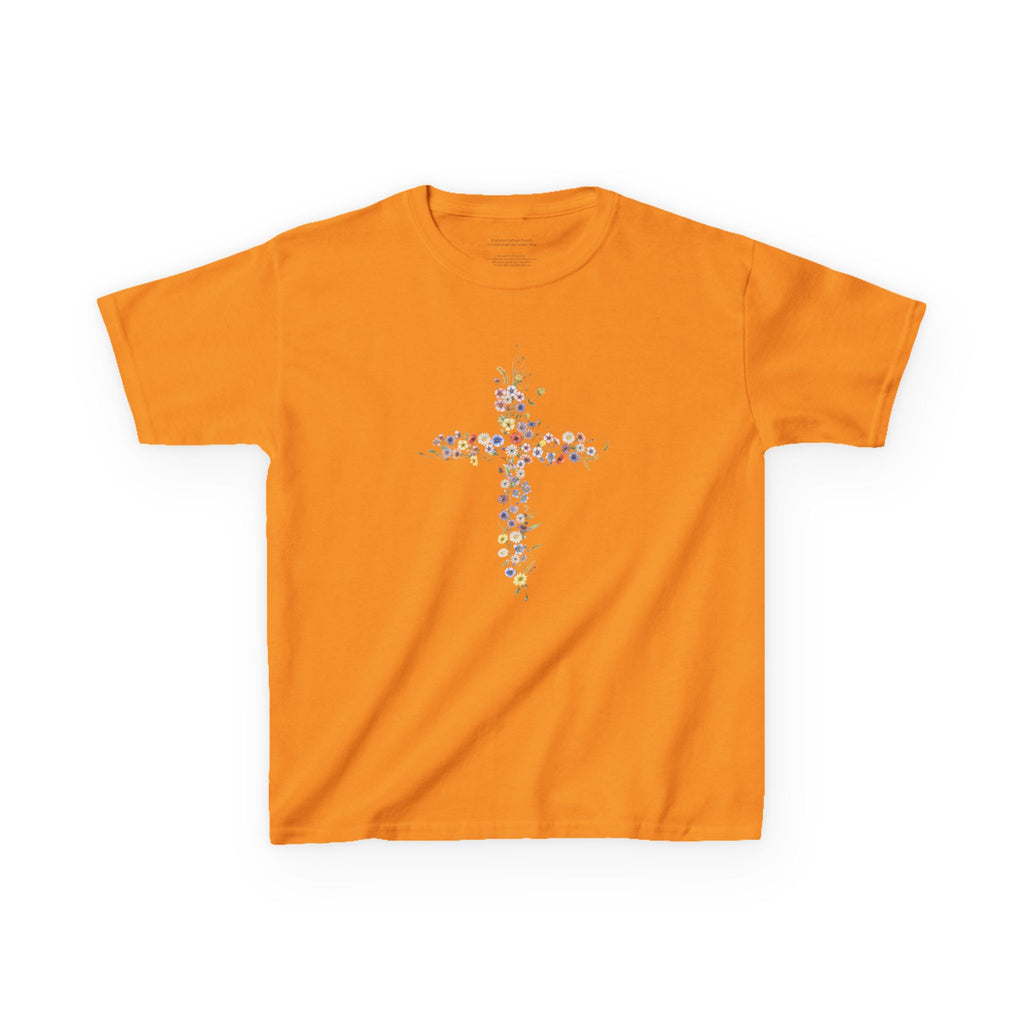 Camiseta infantil con cruz floral | Camiseta cristiana inspirada en la fe para niñas