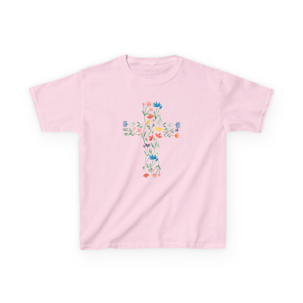 Camiseta infantil con cruz floral | Camiseta cristiana inspirada en la fe para niñas