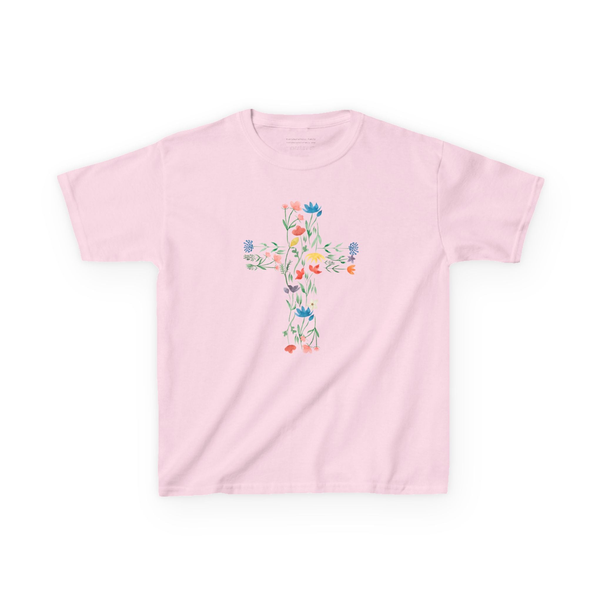 Camiseta infantil con cruz floral | Camiseta cristiana inspirada en la fe para niñas