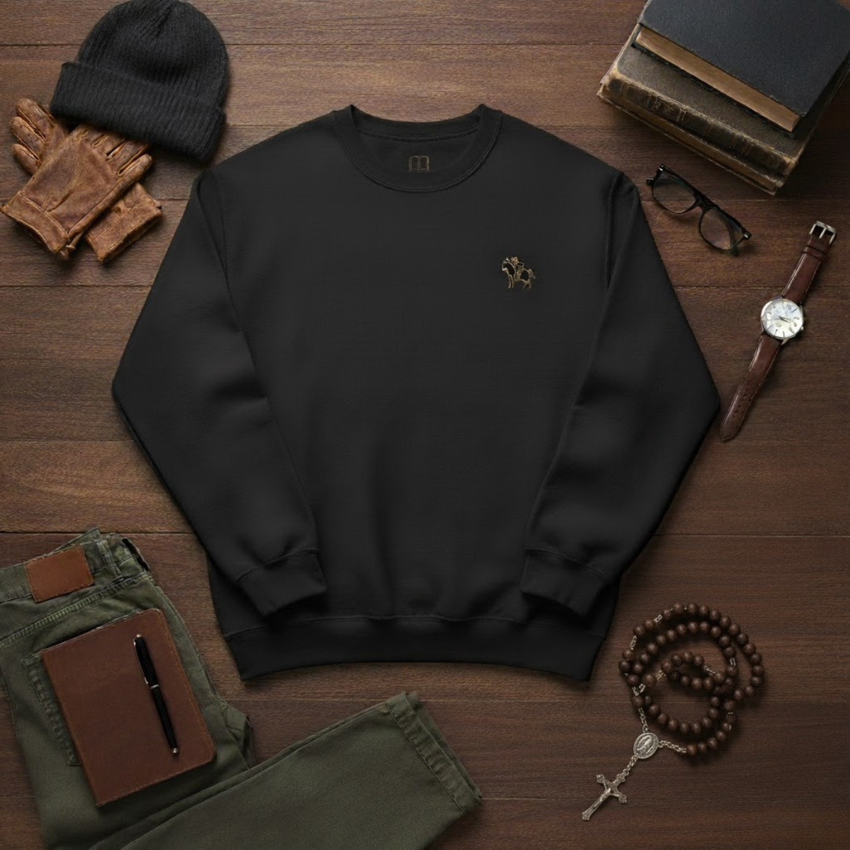 Sudadera de cuello redondo Knight para hombre | Comodidad clásica y fuerza inspirada en la fe | Ropa de diario para otoño e invierno