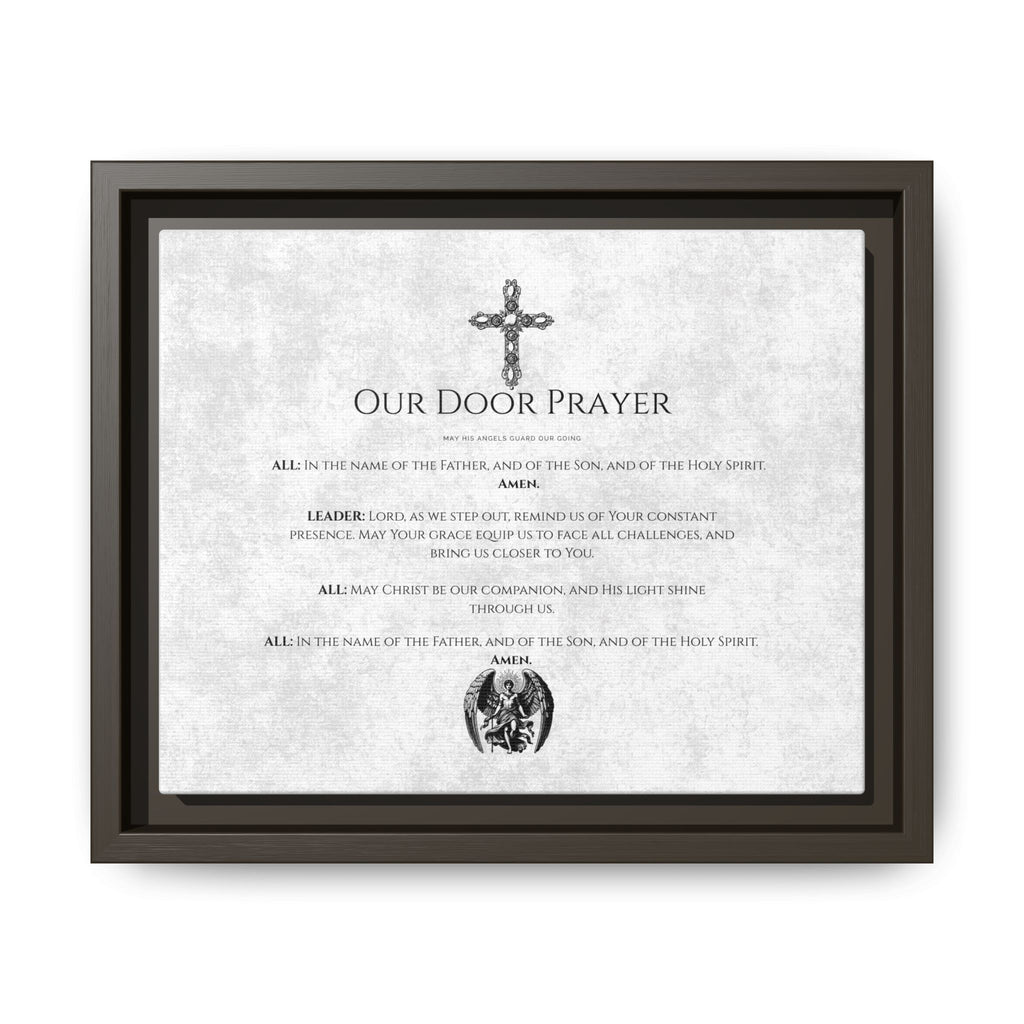 Lienzo mate enmarcado – «Oración a la puerta» | Arte religioso para la pared del hogar