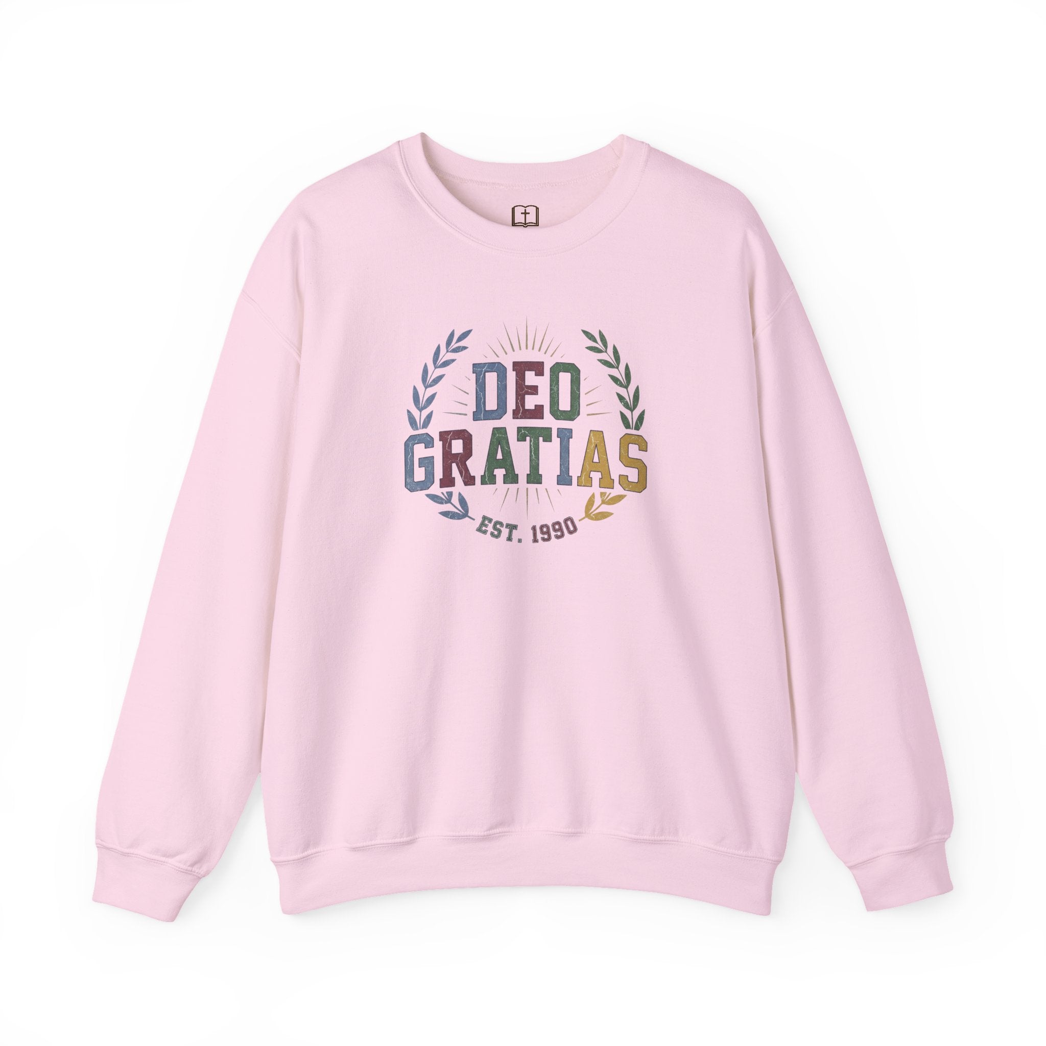 Deo Gratias Est. 1990 Vintage Laurel Catholic Crewneck Sweatshirt