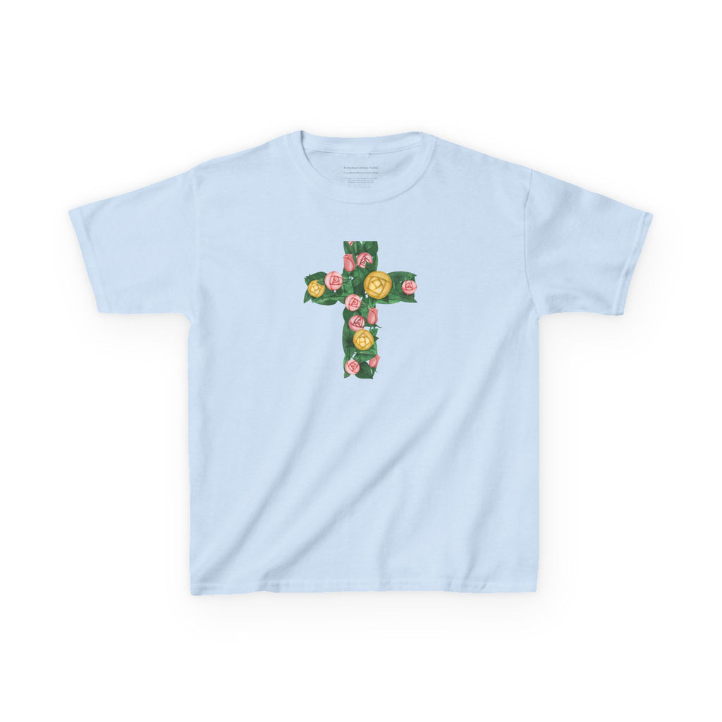 Camiseta infantil con cruz floral | Camiseta cristiana inspirada en la fe para niñas