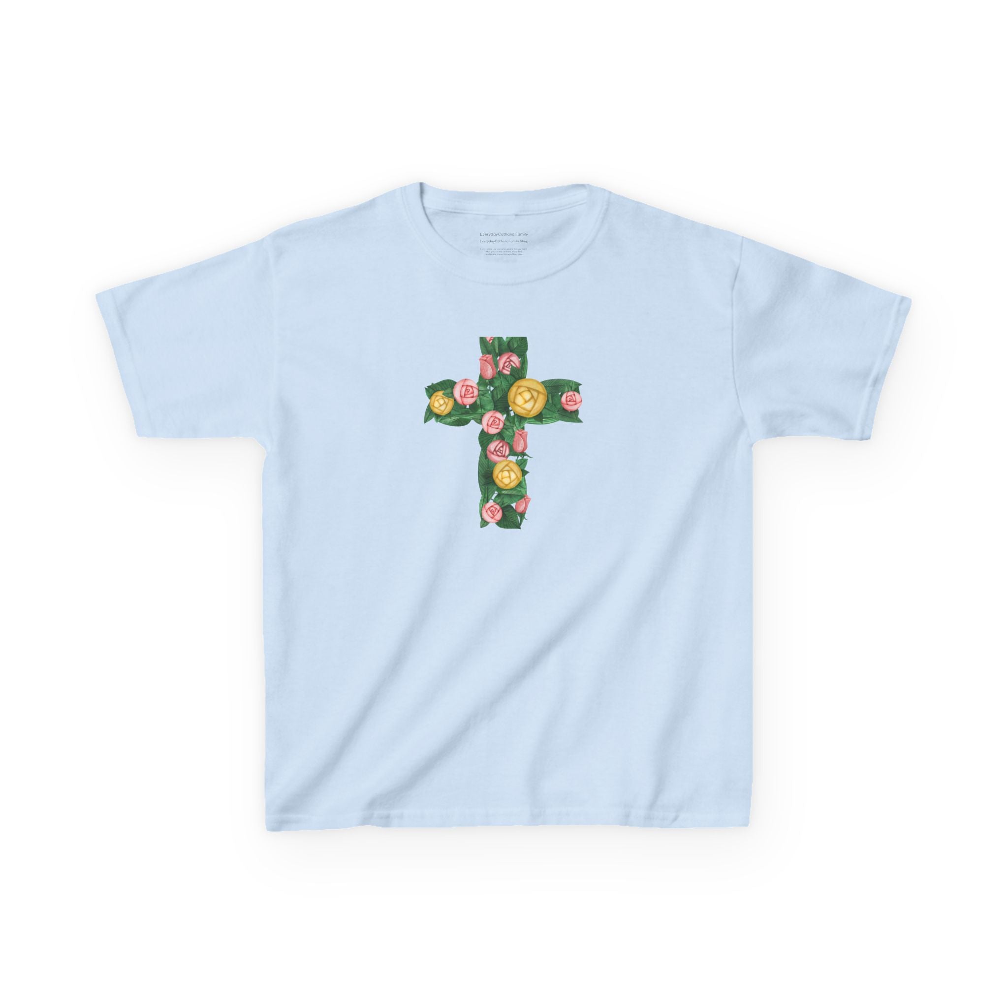 Camiseta infantil con cruz floral | Camiseta cristiana inspirada en la fe para niñas