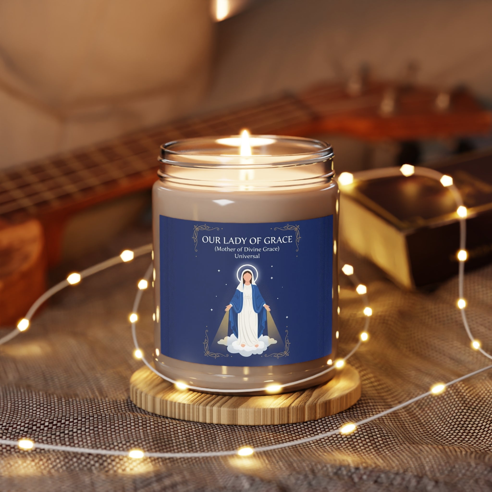 Nuestra Señora de la Divina Gracia - Vela de soja perfumada | Decoración relajante para el hogar, dones espirituales, atención plena, aromaterapia, regalos con velas