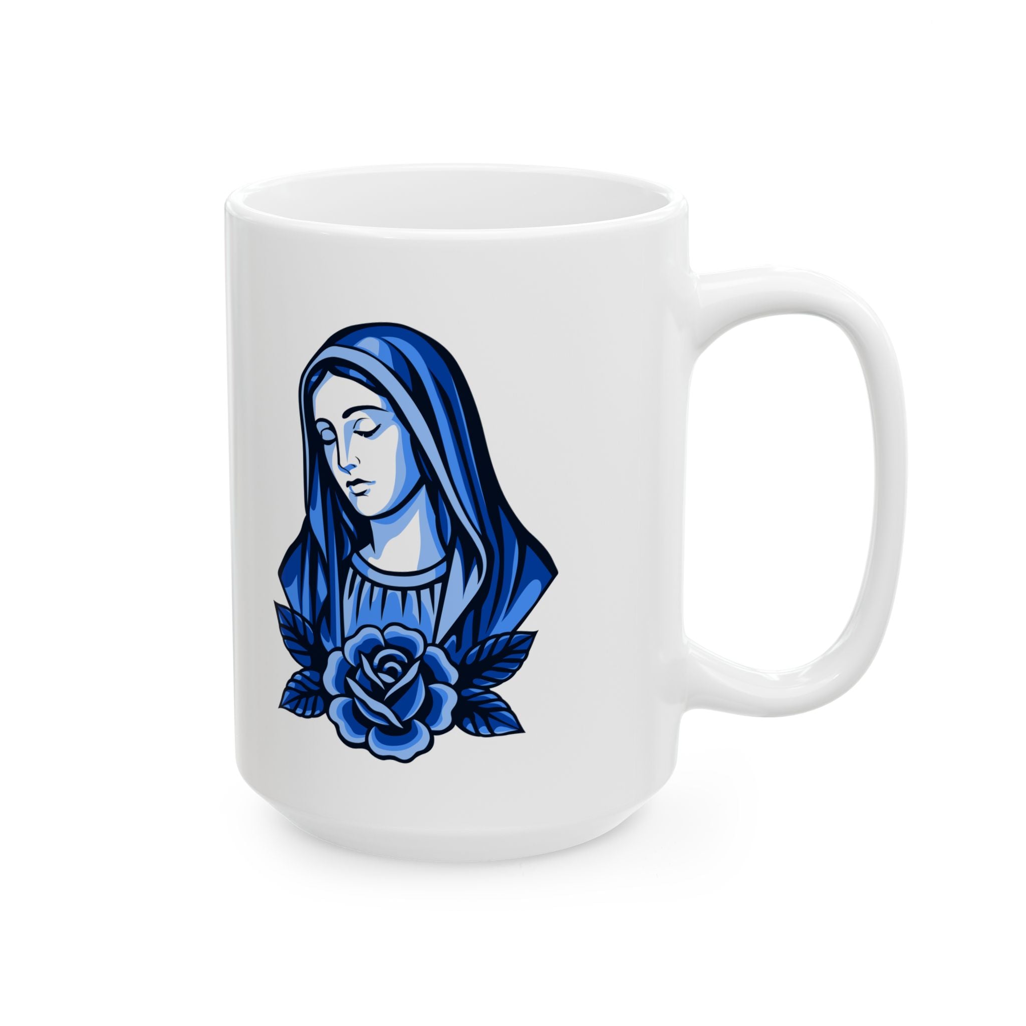 Taza de cerámica mariana azul | Taza con oración "Ad Majorem Dei Gloriam" | Taza de café católica para uso diario