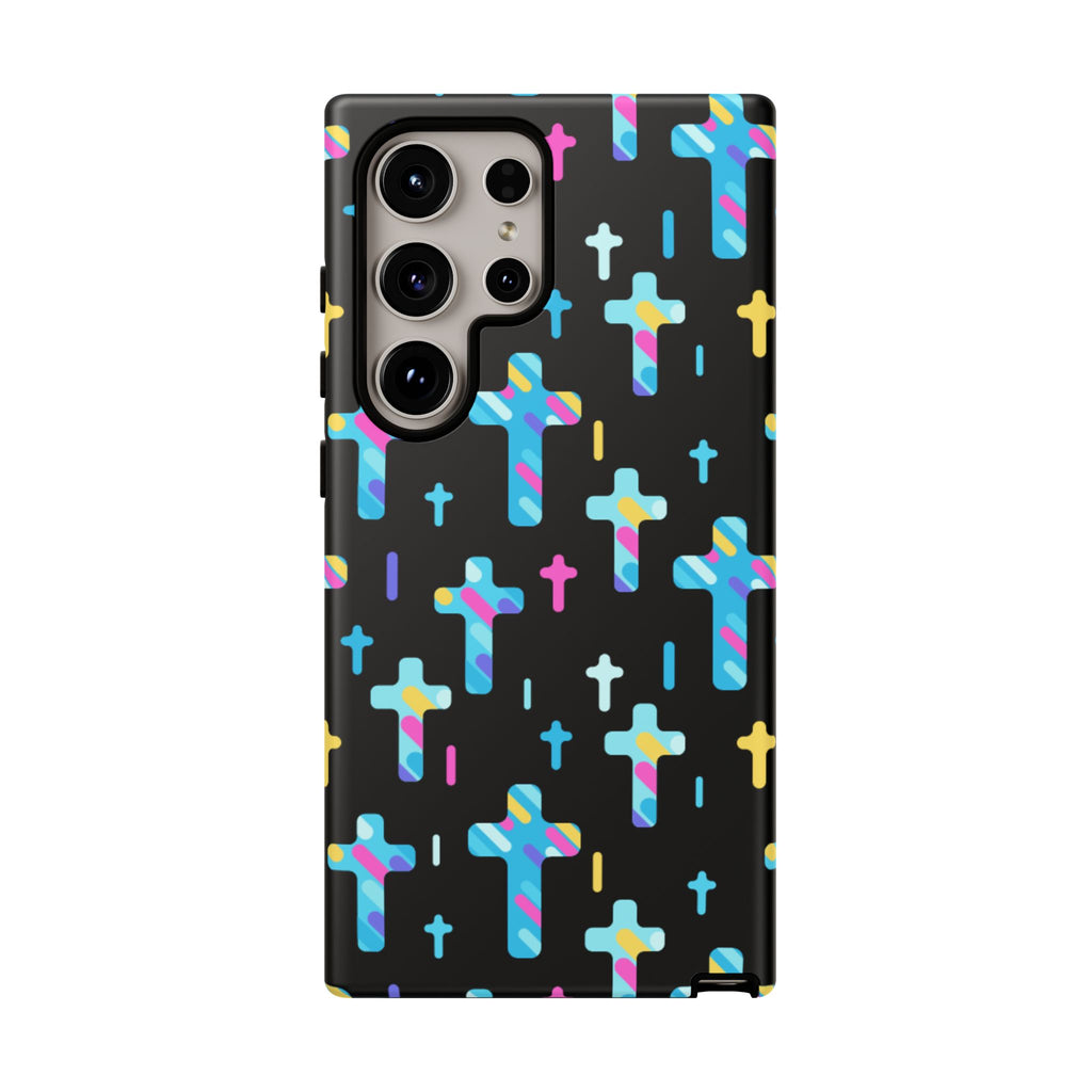 Colorful Cross Phone Case, Stylish Tough Case, Christian Phone Accessory, Unique Gift, Trendy Mobile Cover