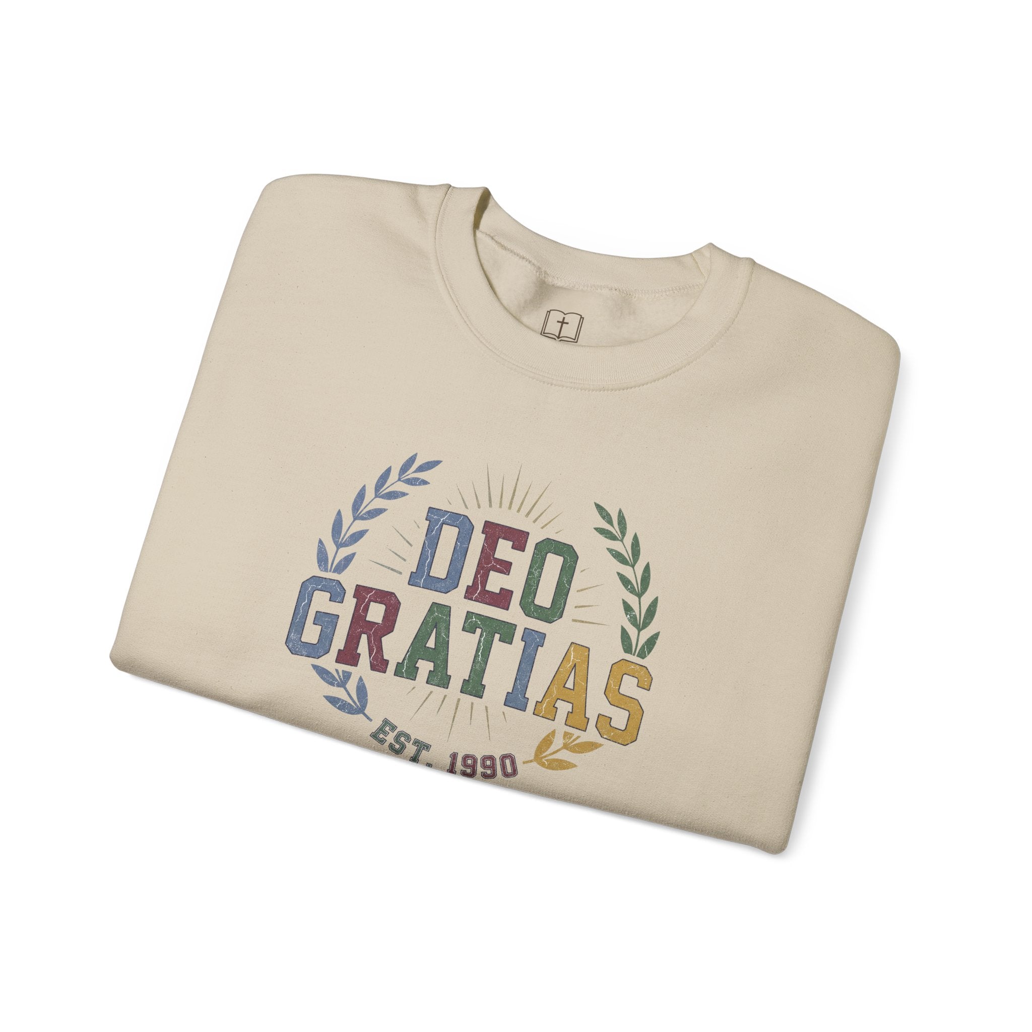 Deo Gratias Est. 1990 Vintage Laurel Catholic Crewneck Sweatshirt