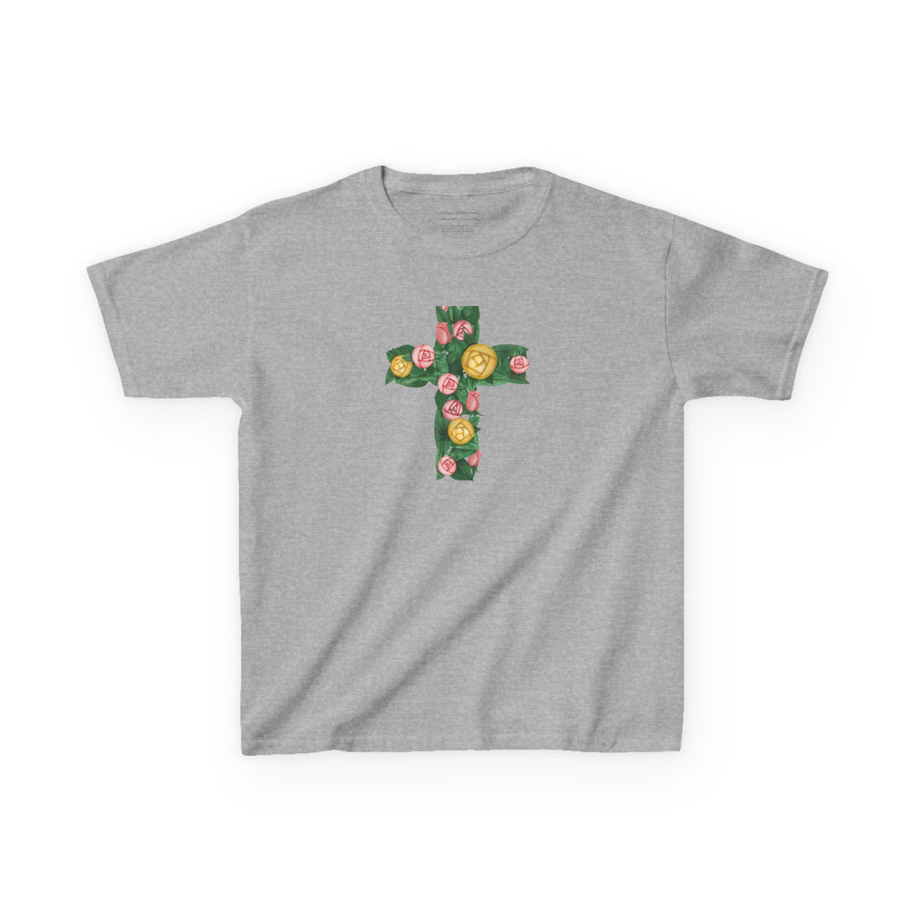 Camiseta infantil con cruz floral | Camiseta cristiana inspirada en la fe para niñas