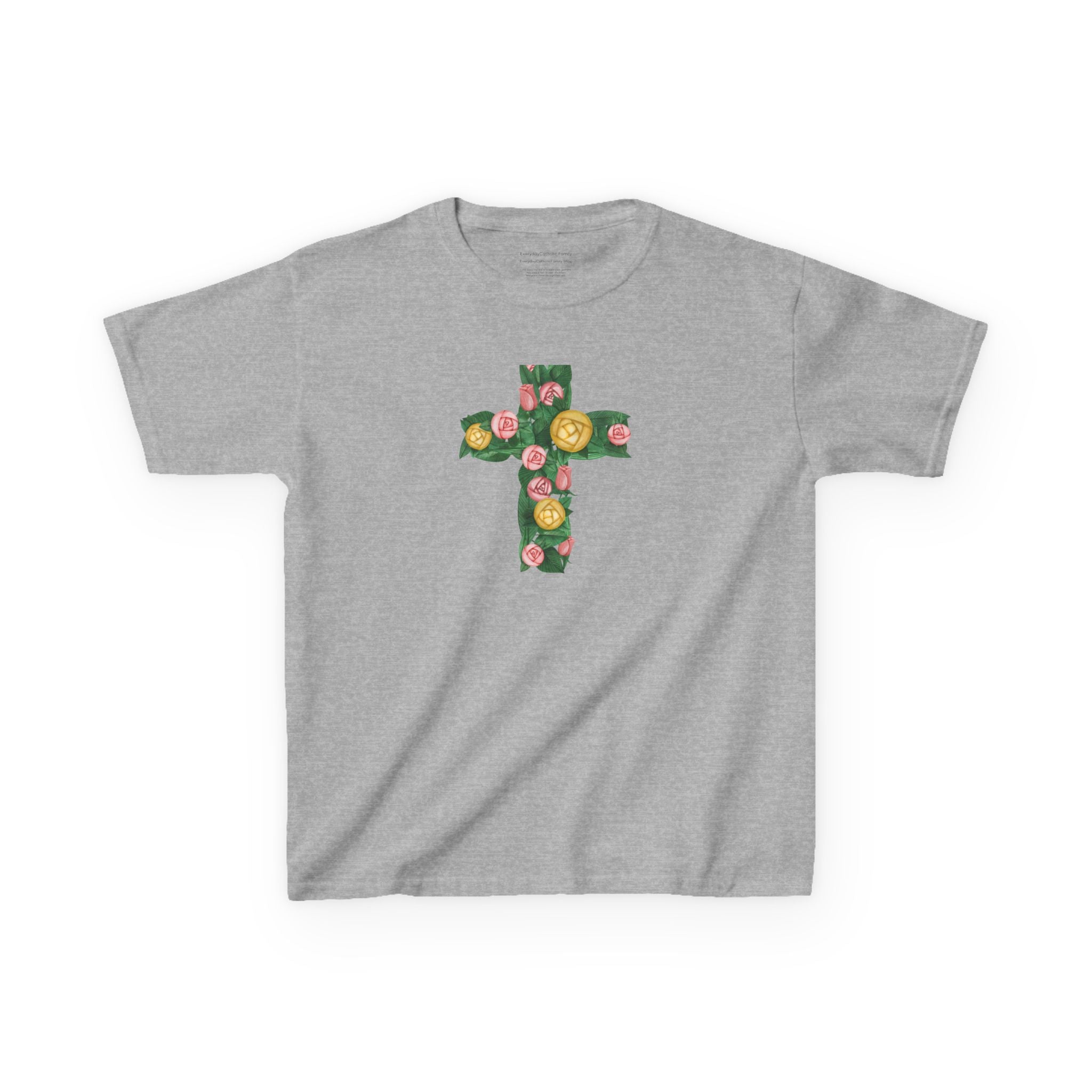 Camiseta infantil con cruz floral | Camiseta cristiana inspirada en la fe para niñas