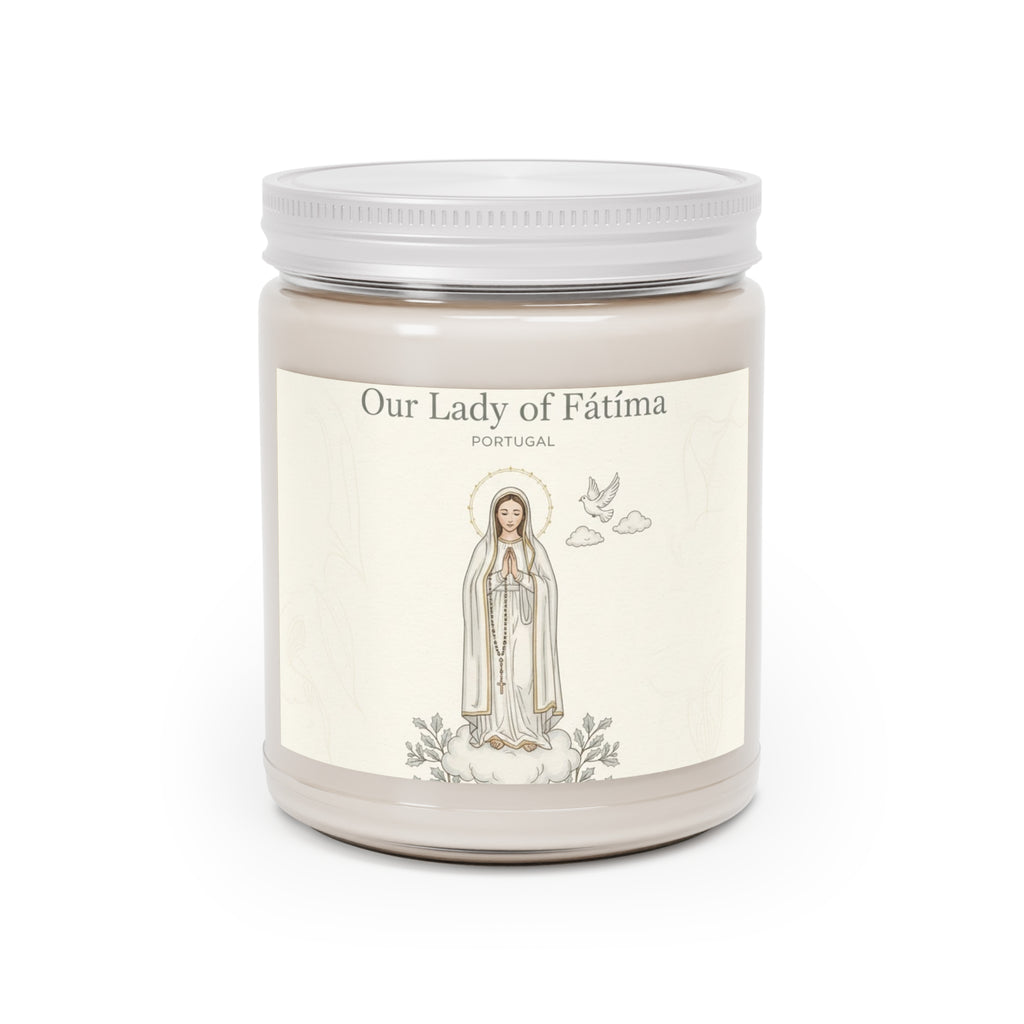 Nuestra Señora de Fátima - Vela de soja perfumada | Decoración relajante para el hogar, dones espirituales, atención plena, aromaterapia, velas de regalo