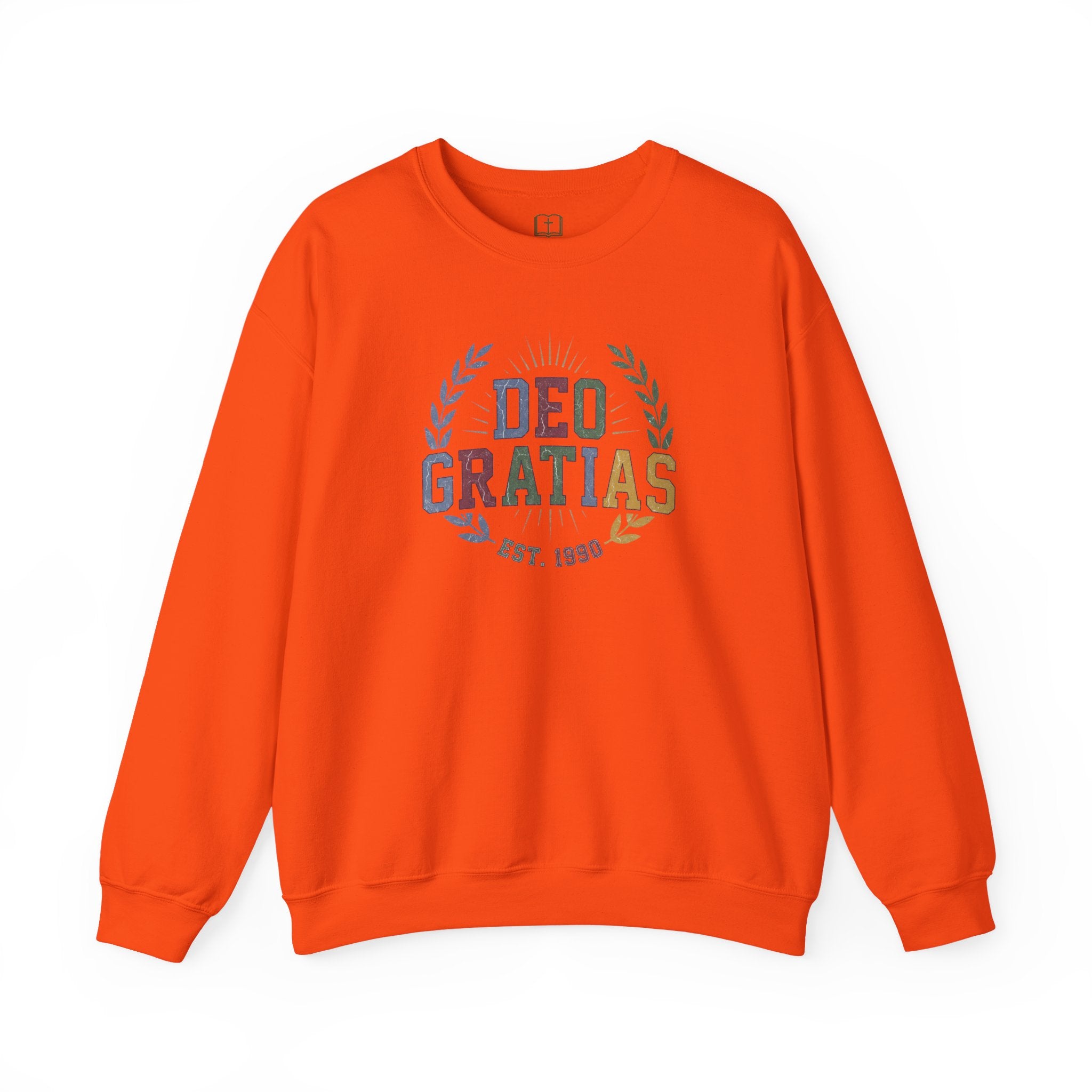 Deo Gratias Est. 1990 Vintage Laurel Catholic Crewneck Sweatshirt