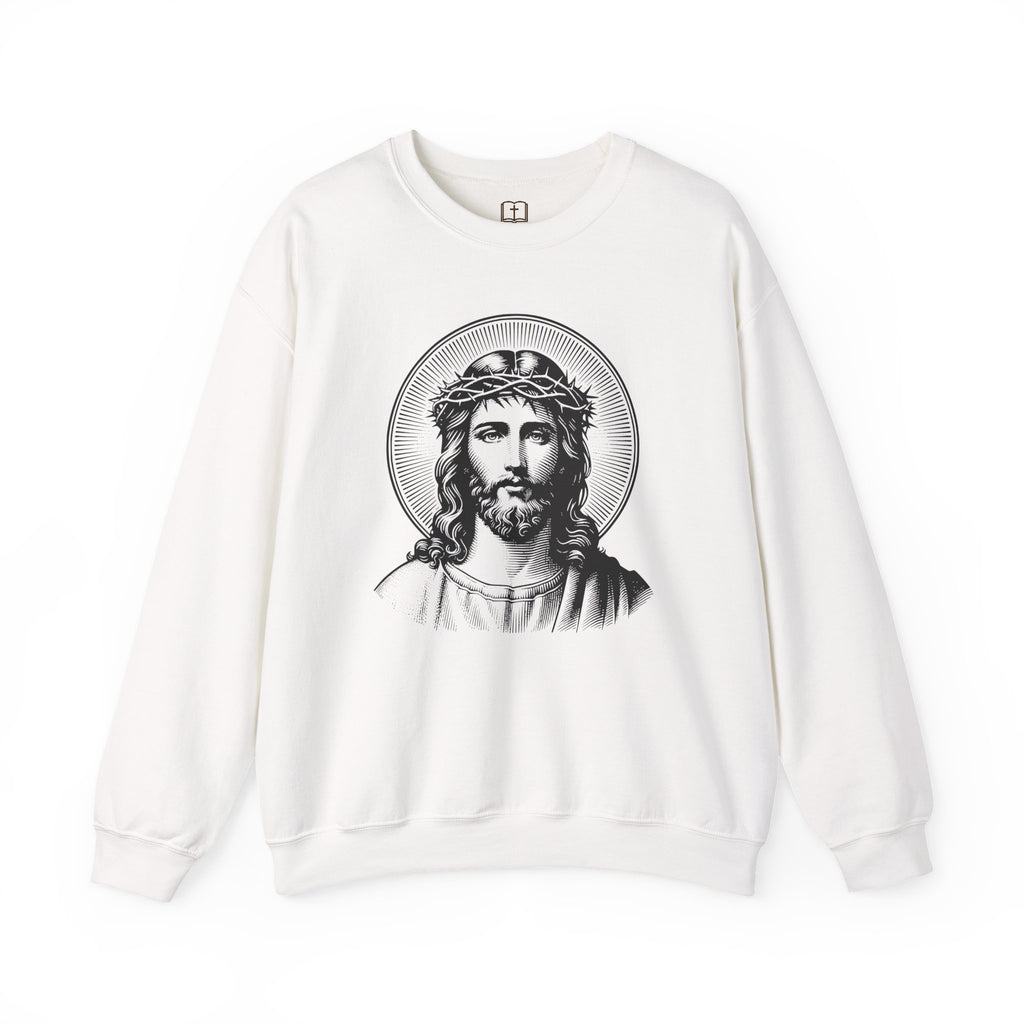 Sudadera con la Corona de Espinas de Jesús para hombre | Cuello redondo inspirado en la fe | Ropa cristiana clásica