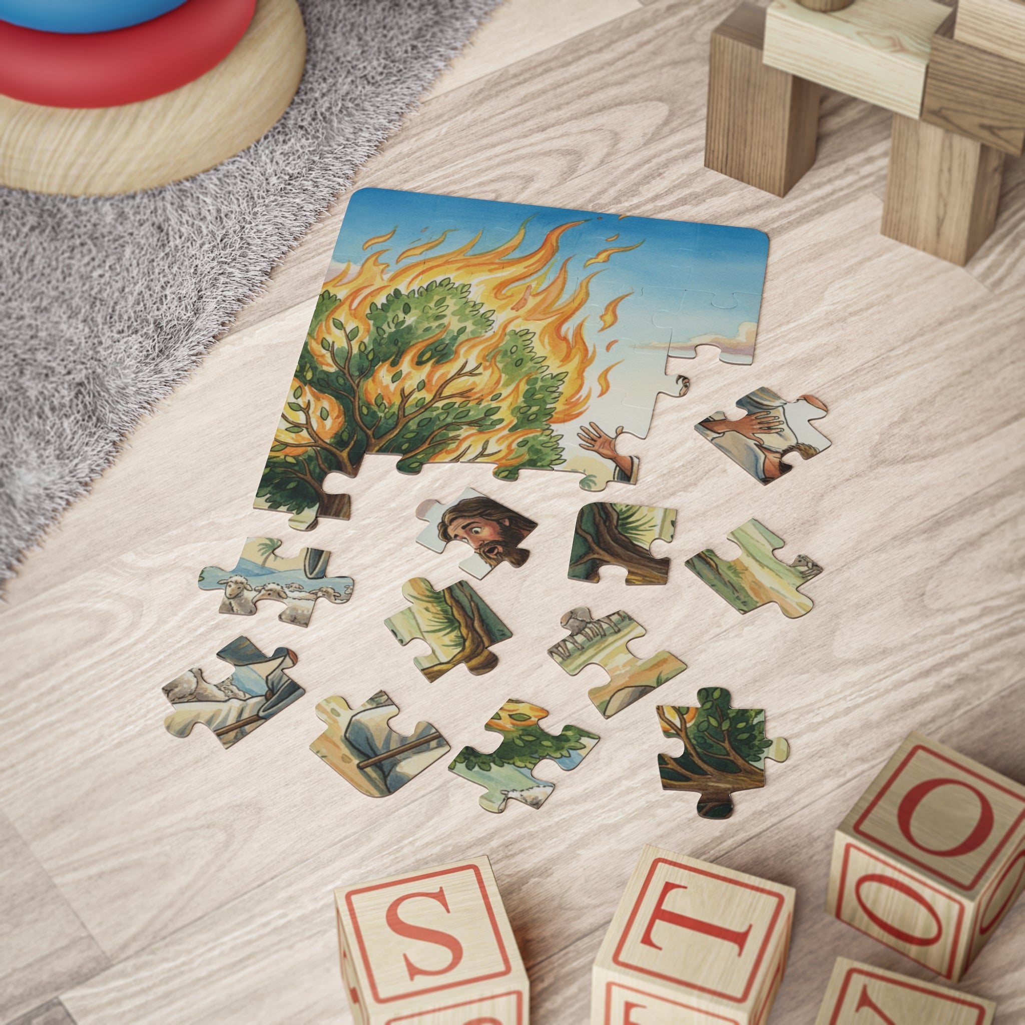 Biblical Burning Bush Kids Puzzle — 30-Piece Christian Bible Story Puzzle for Children
