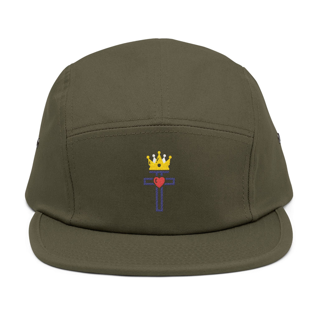 Gorra bordada de 5 paneles con el Sagrado Corazón de Cristo Rey 