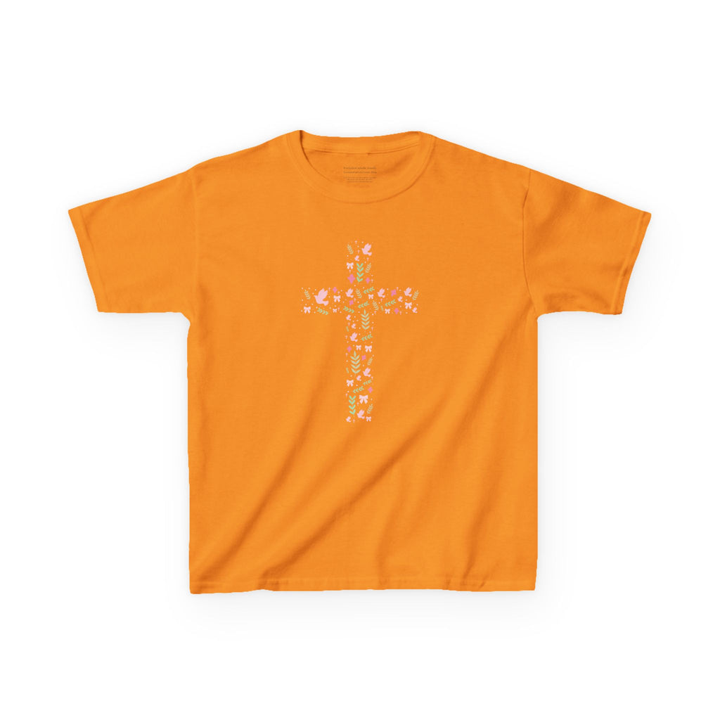 Camiseta infantil con cruz floral | Camiseta cristiana de inspiración religiosa para niñas