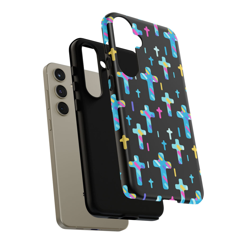Colorful Cross Phone Case, Stylish Tough Case, Christian Phone Accessory, Unique Gift, Trendy Mobile Cover