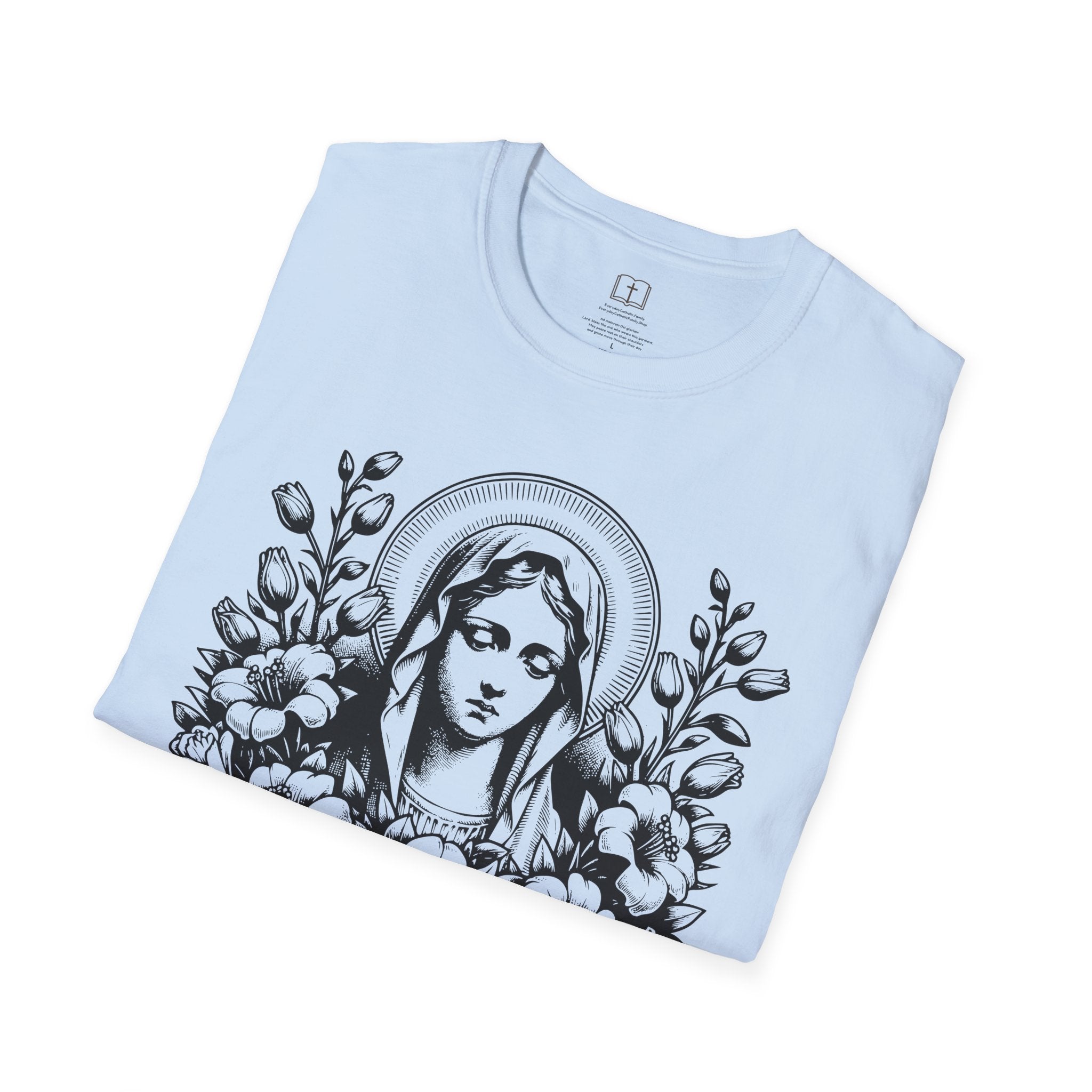 Virgen María Floral | Camiseta Femenina | Diseño Artístico Mariano