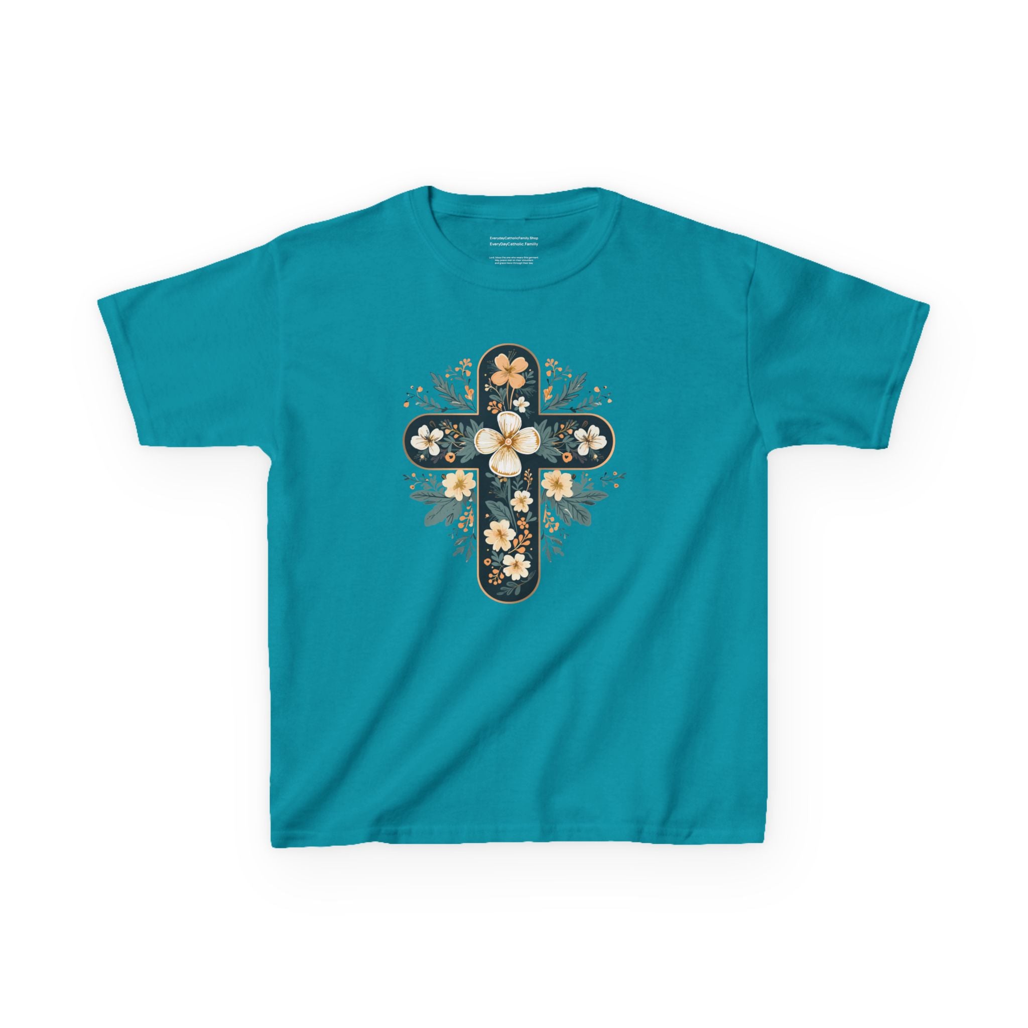 Camiseta infantil con cruz floral y fe | Elegante camiseta cristiana de primavera