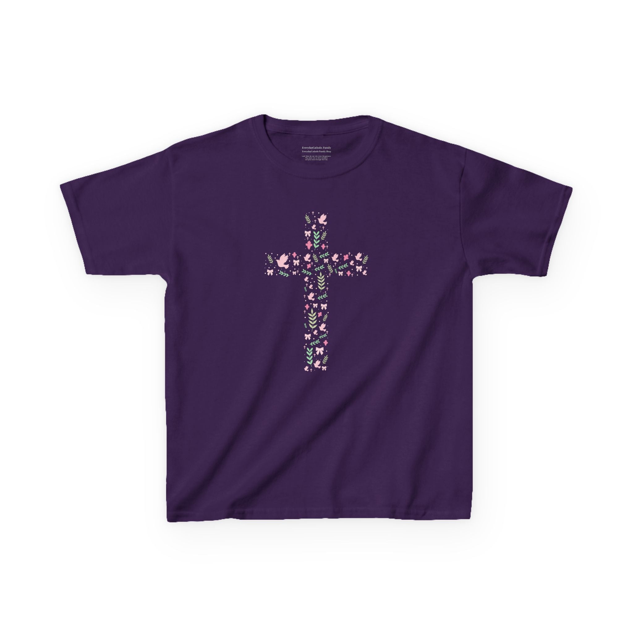 Camiseta infantil con cruz floral | Camiseta cristiana de inspiración religiosa para niñas