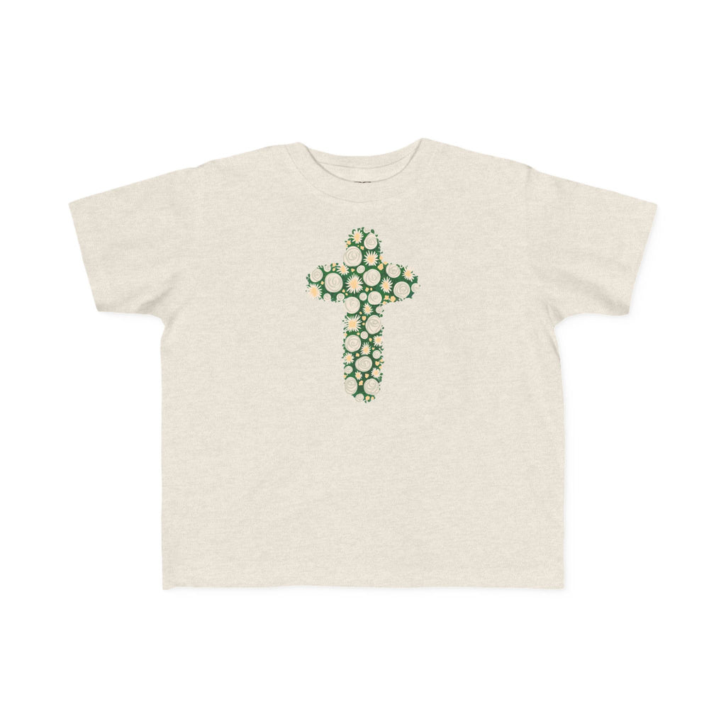 Camiseta para niño con diseño de cruz floral verde inspirada en la fe